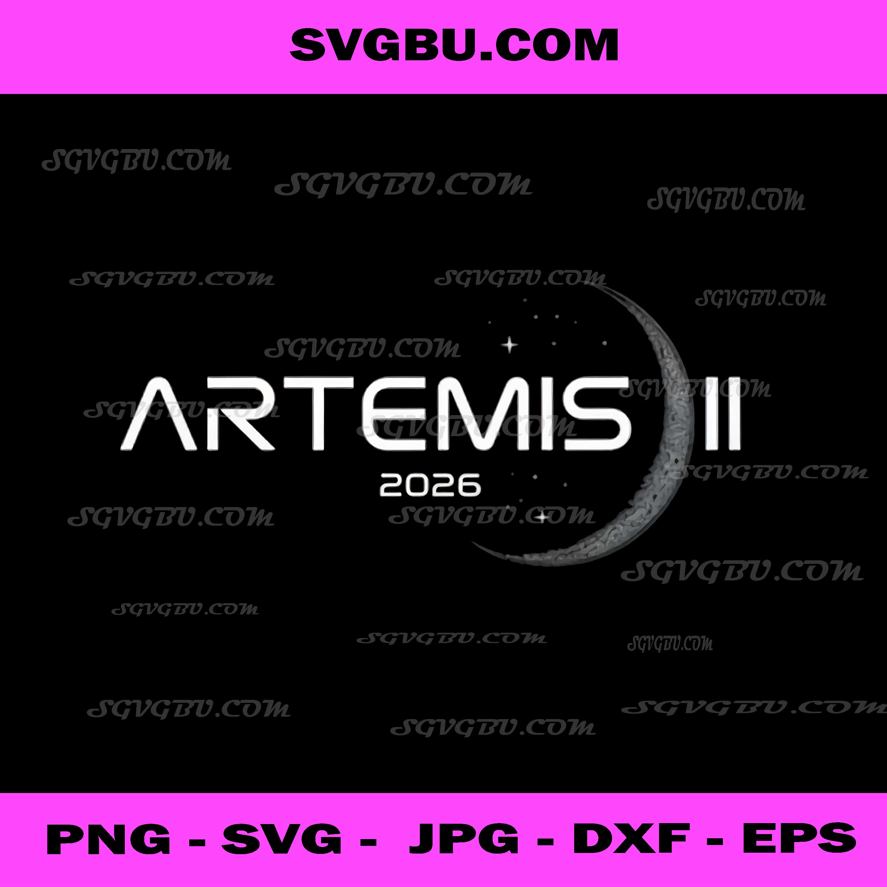 Artemis II 2026 PNG, Minimalist NASA Moon Mission Crescent Moon Design