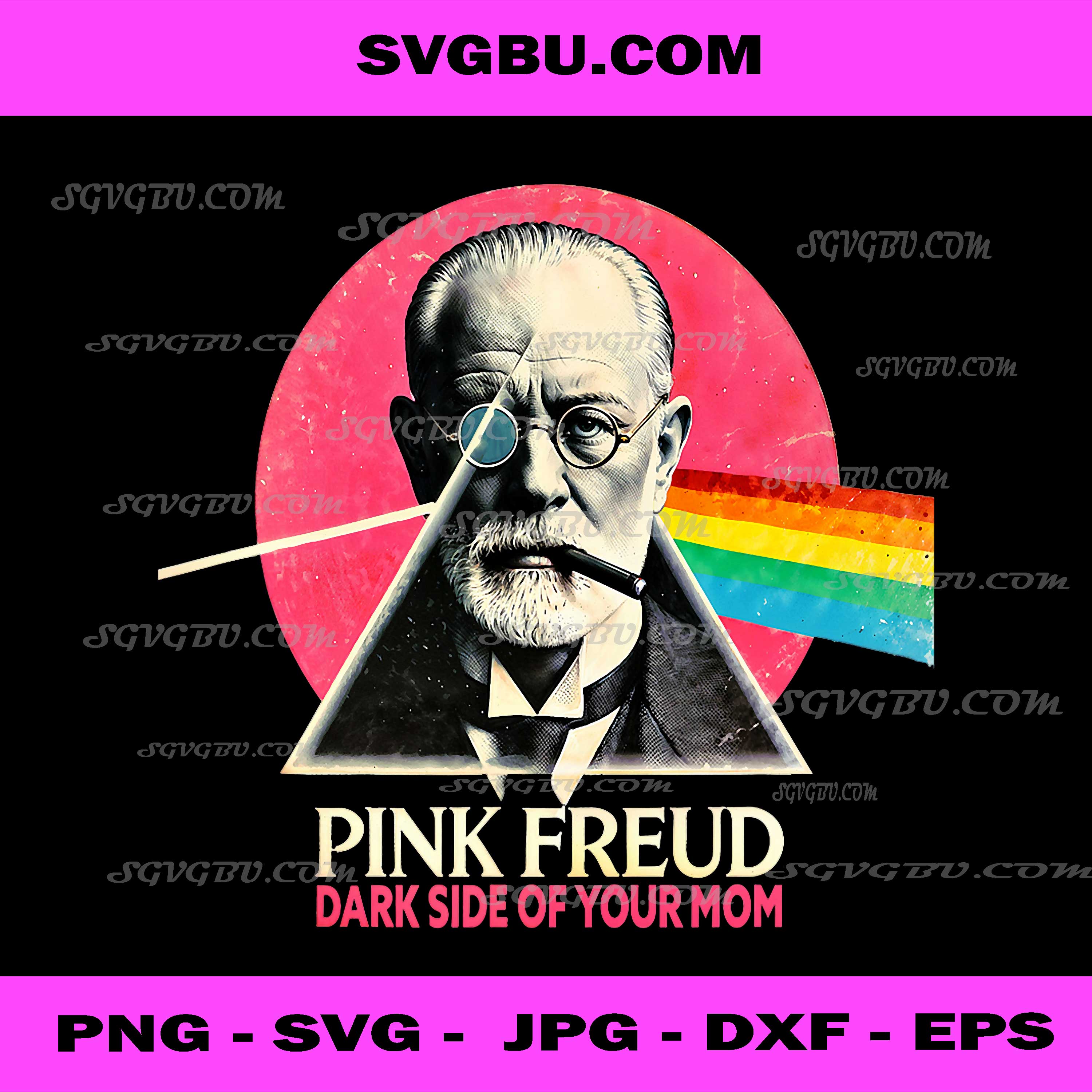 Pink Freud parody PNG, dark side humor art PNG, retro meme PNG