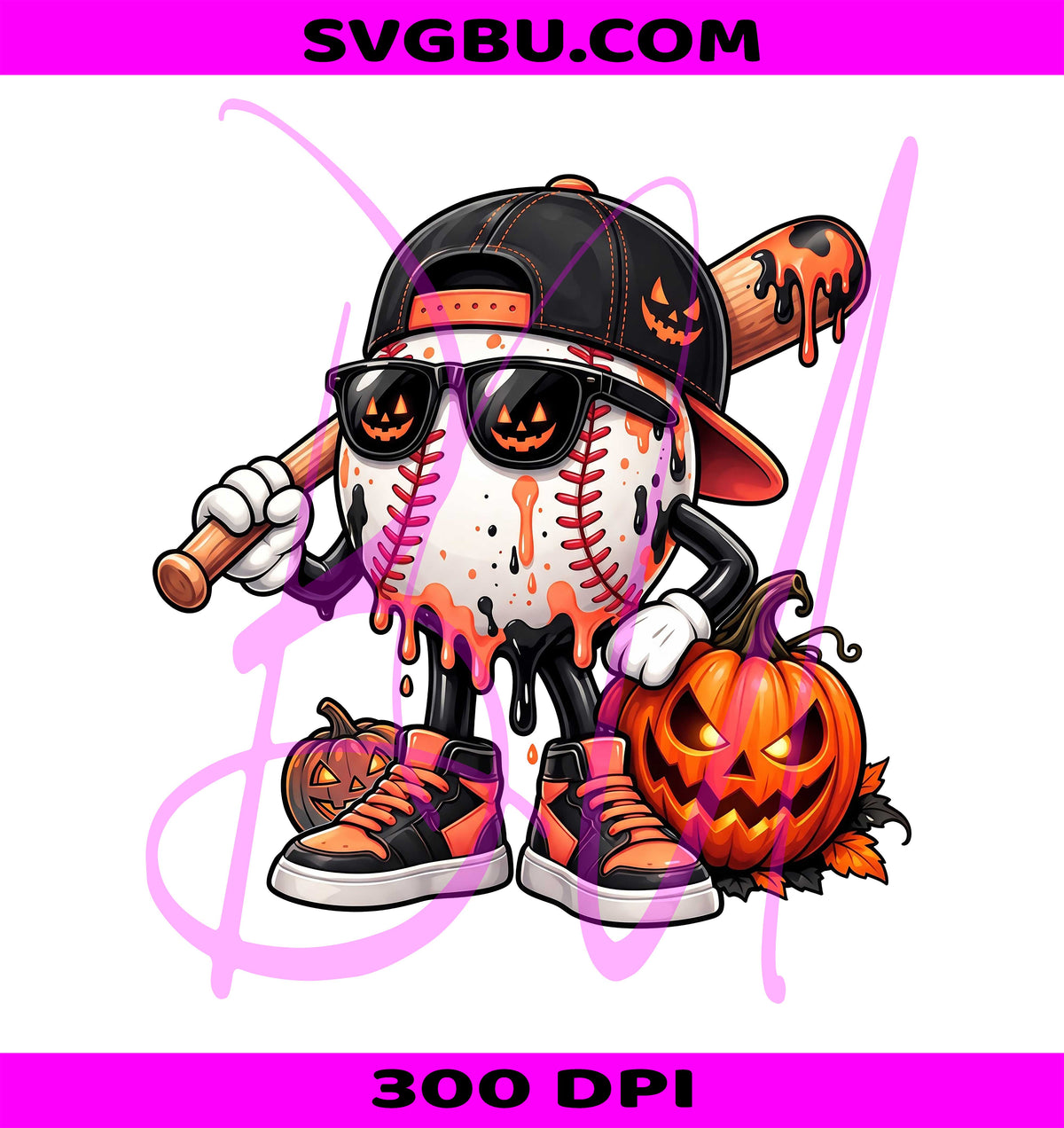 Halloween Baseball Skull PNG, Drippy Player PNG, Jack O Lantern PNG