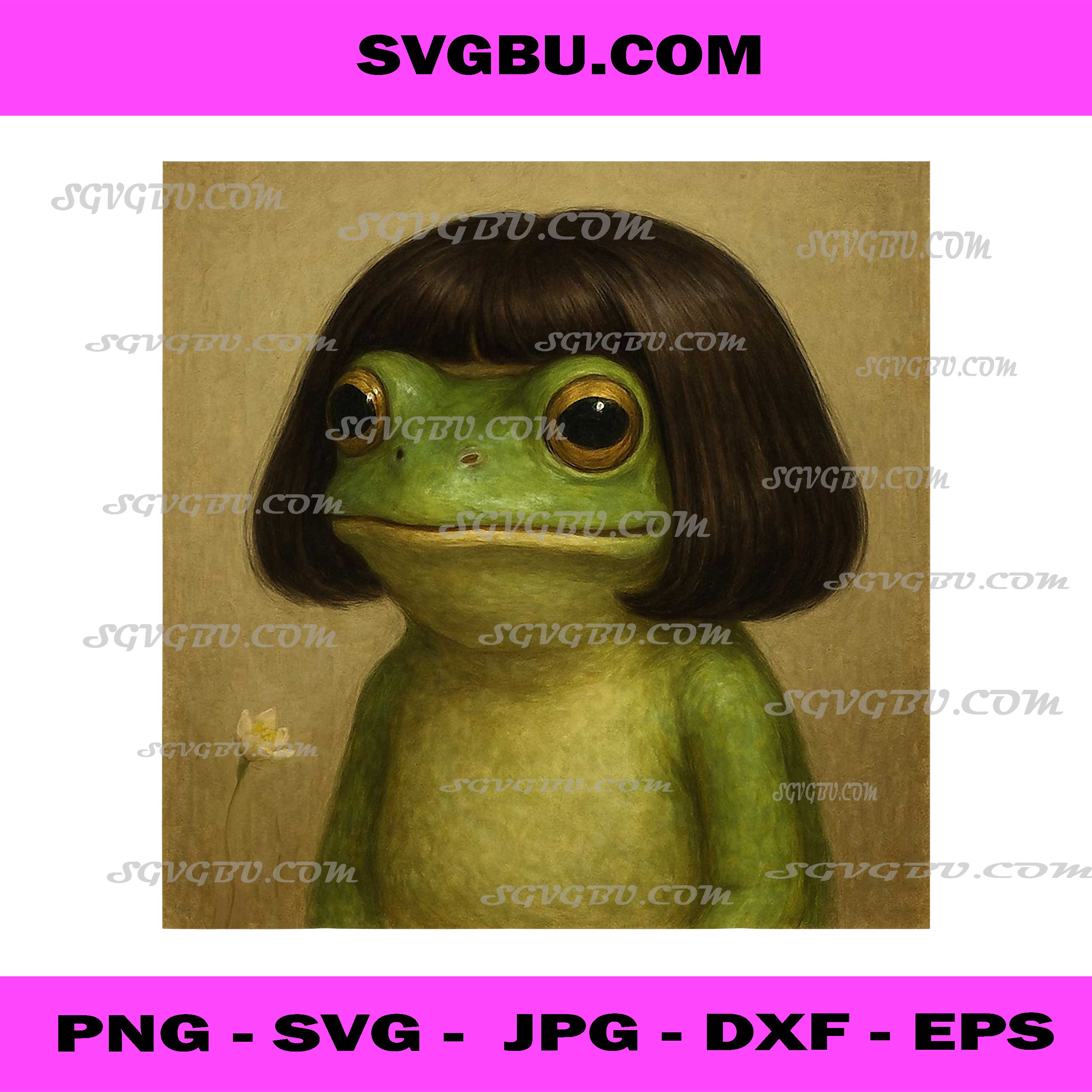 Funny Frog Bob Haircut Meme PNG, Cute Frog Humor Design
