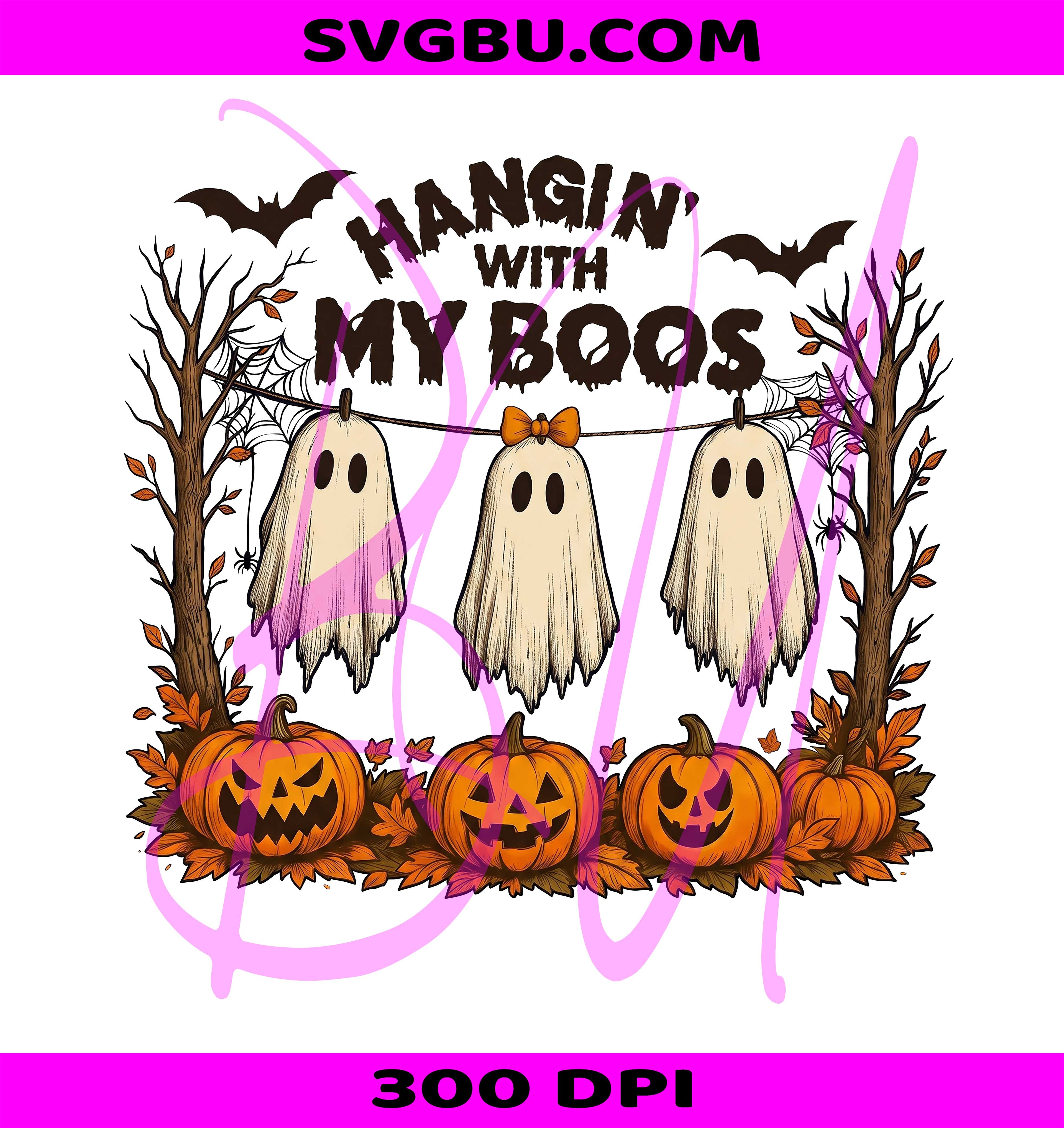 Hanging Ghosts PNG, Hangin With My Boos PNG, Cute Pumpkin Bat PNG