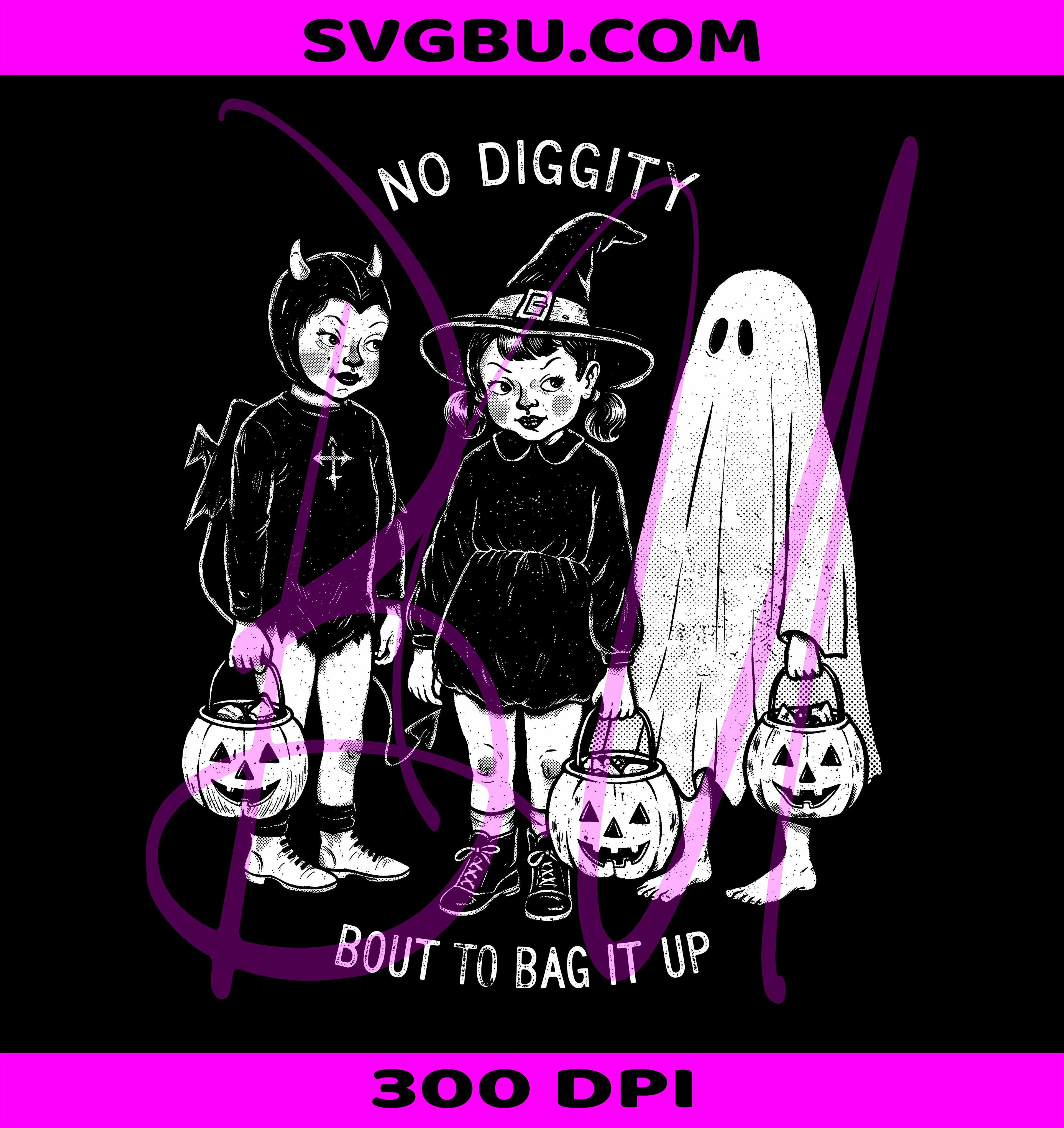 No Diggity PNG, Trick or Treat PNG, Retro Ghost Witch PNG