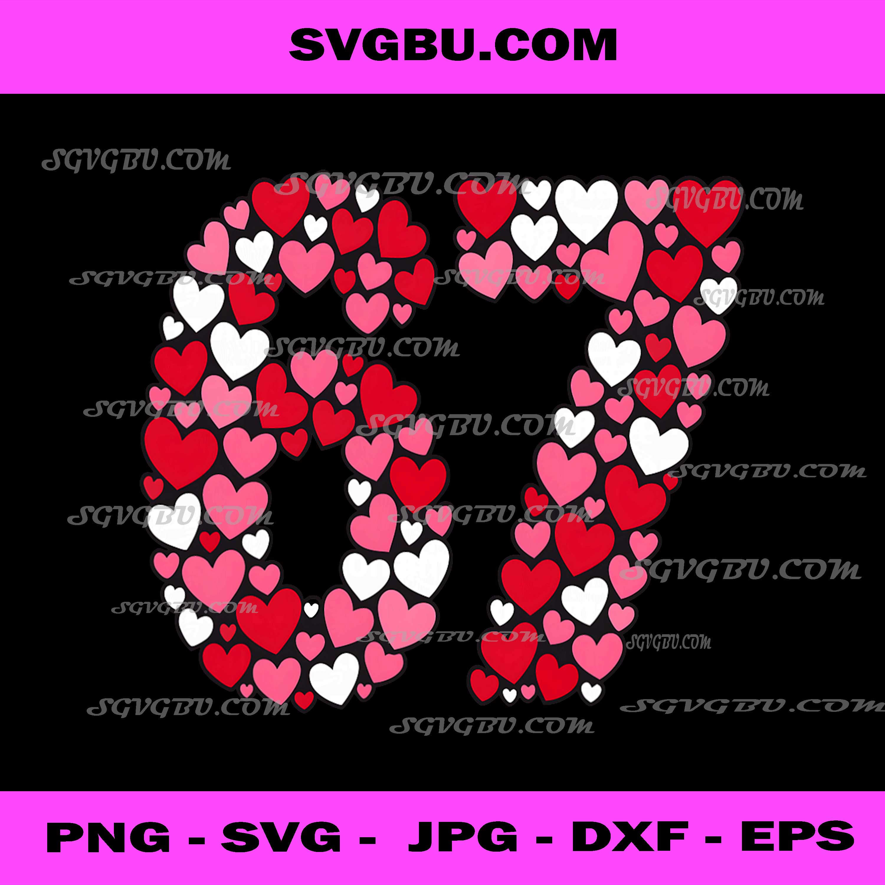Valentine’s Day 67 Meme Filled with Hearts PNG, Funny Six Seven PNG