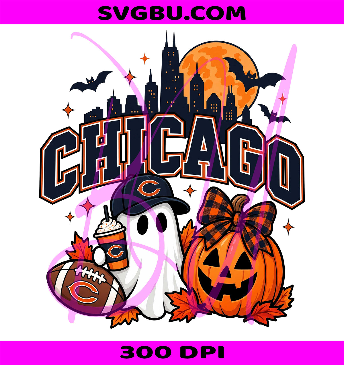 Halloween Chicago Football PNG, Spooky Chicago PNG, Football Season PNG