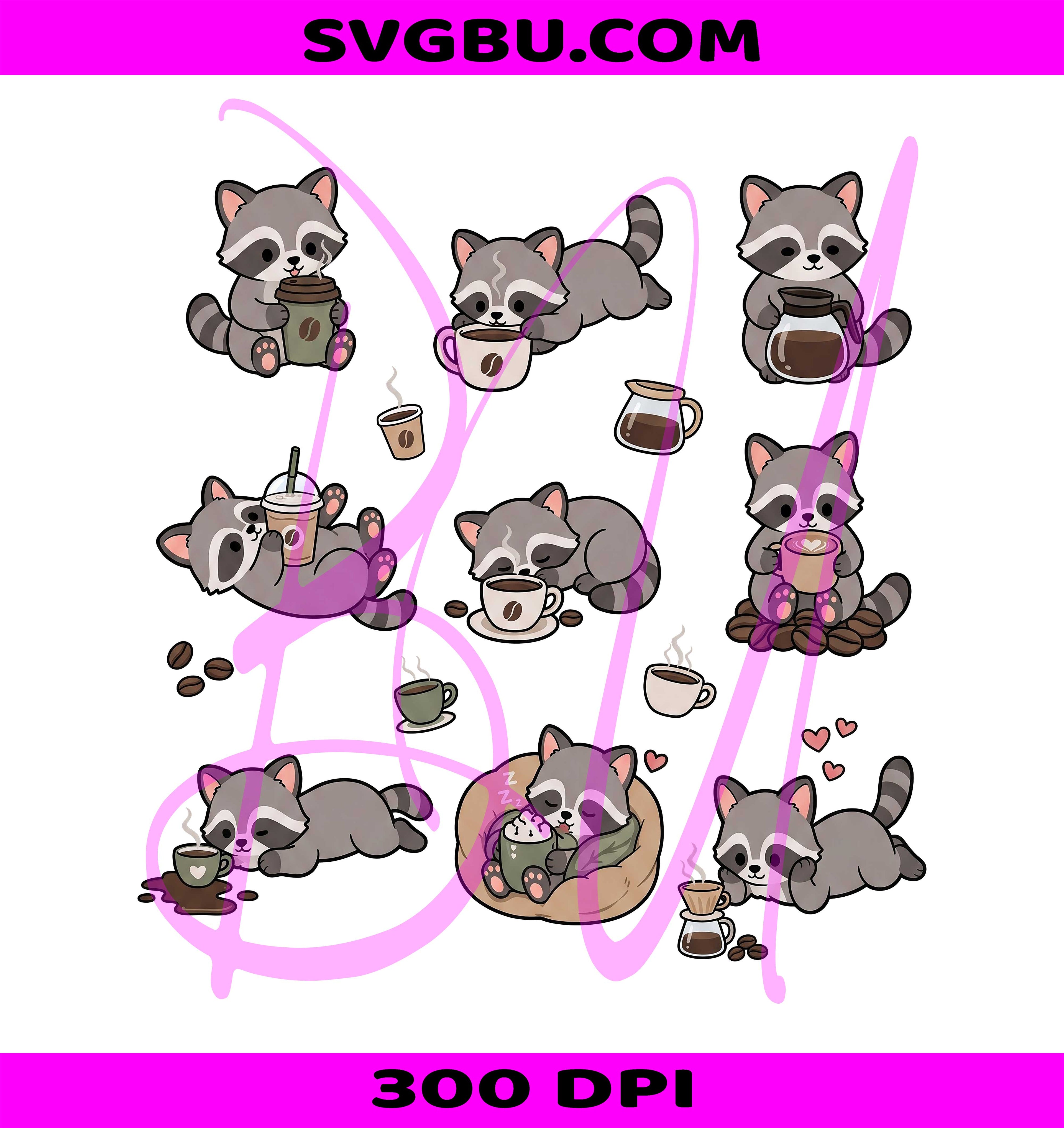 Funny Raccoon PNG, Raccoon Coffee PNG, Cozy Raccoon Coffee PNG