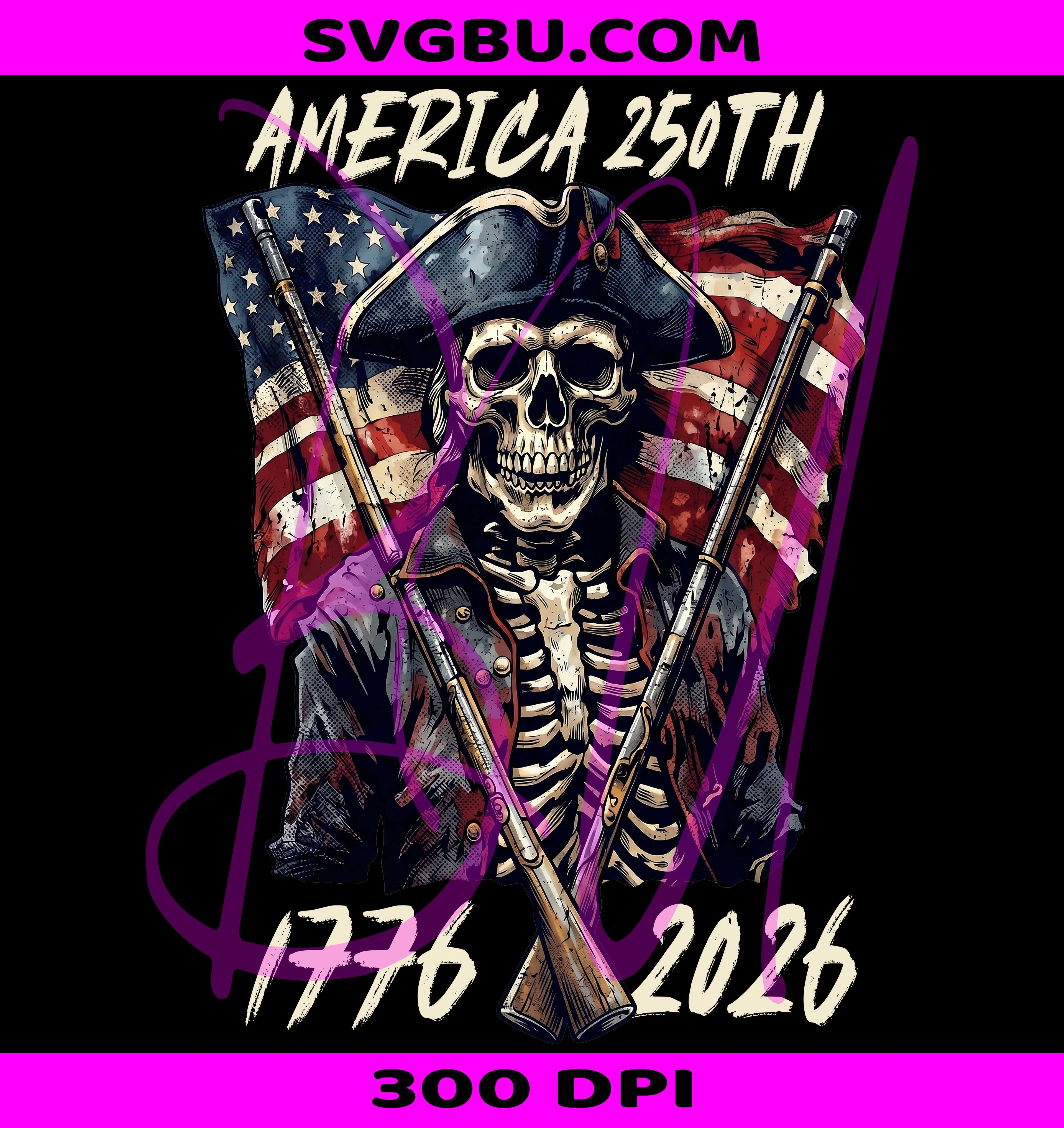 America 250th 1776 2026 PNG, Patriotic US Flag Skull PNG