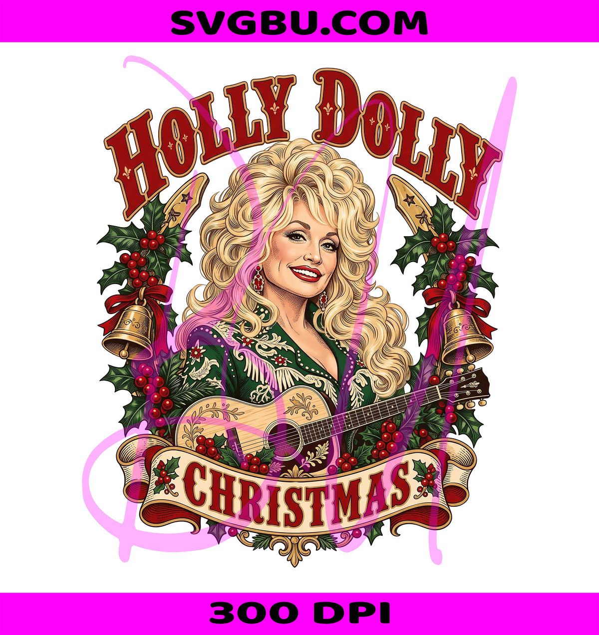 Holly Dolly Christmas PNG, Vintage Country Christmas PNG, Dolly Holiday PNG