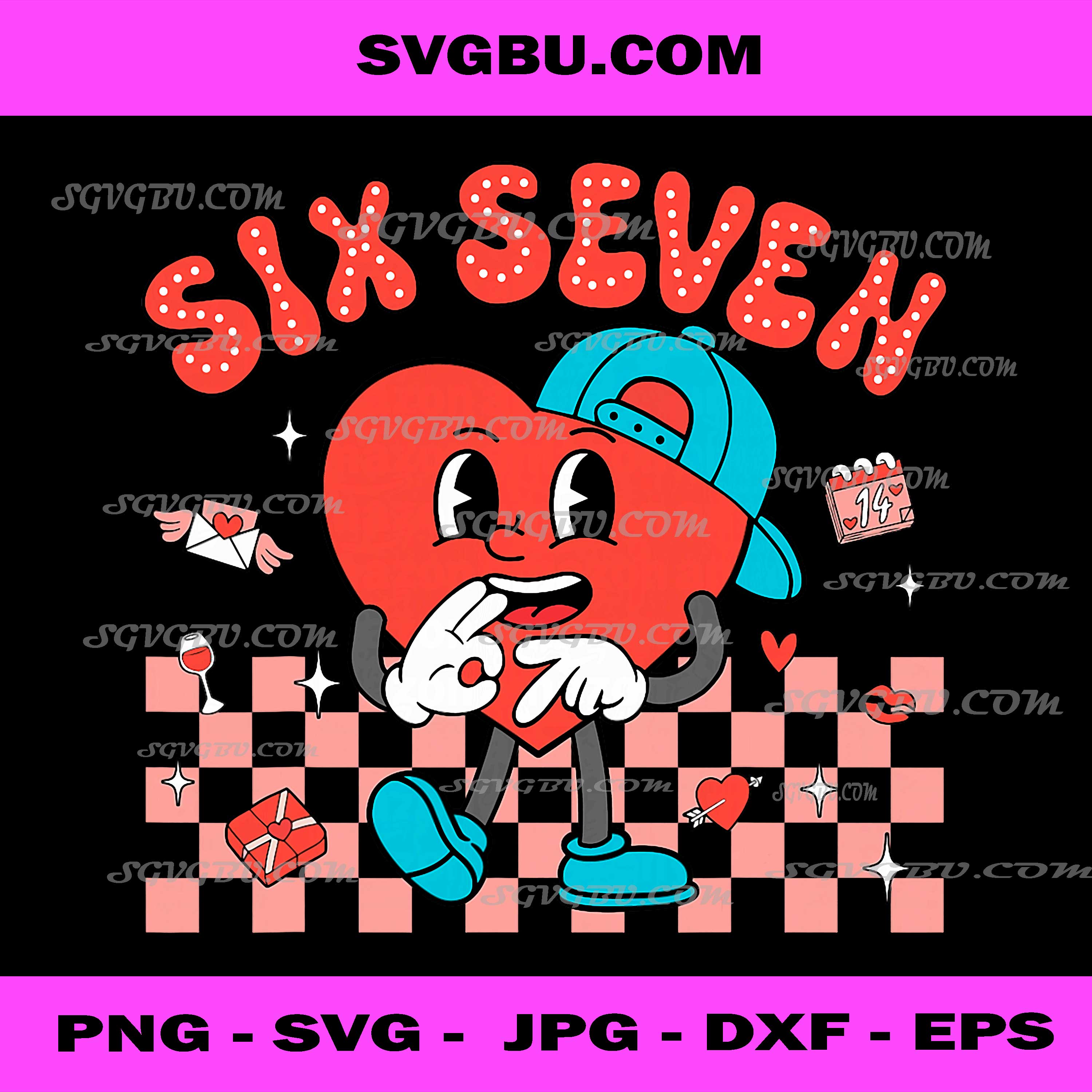 Valentine’s Day Funny 67 PNG, Meme Six Seven 6 7 Valentine Hearts PNG