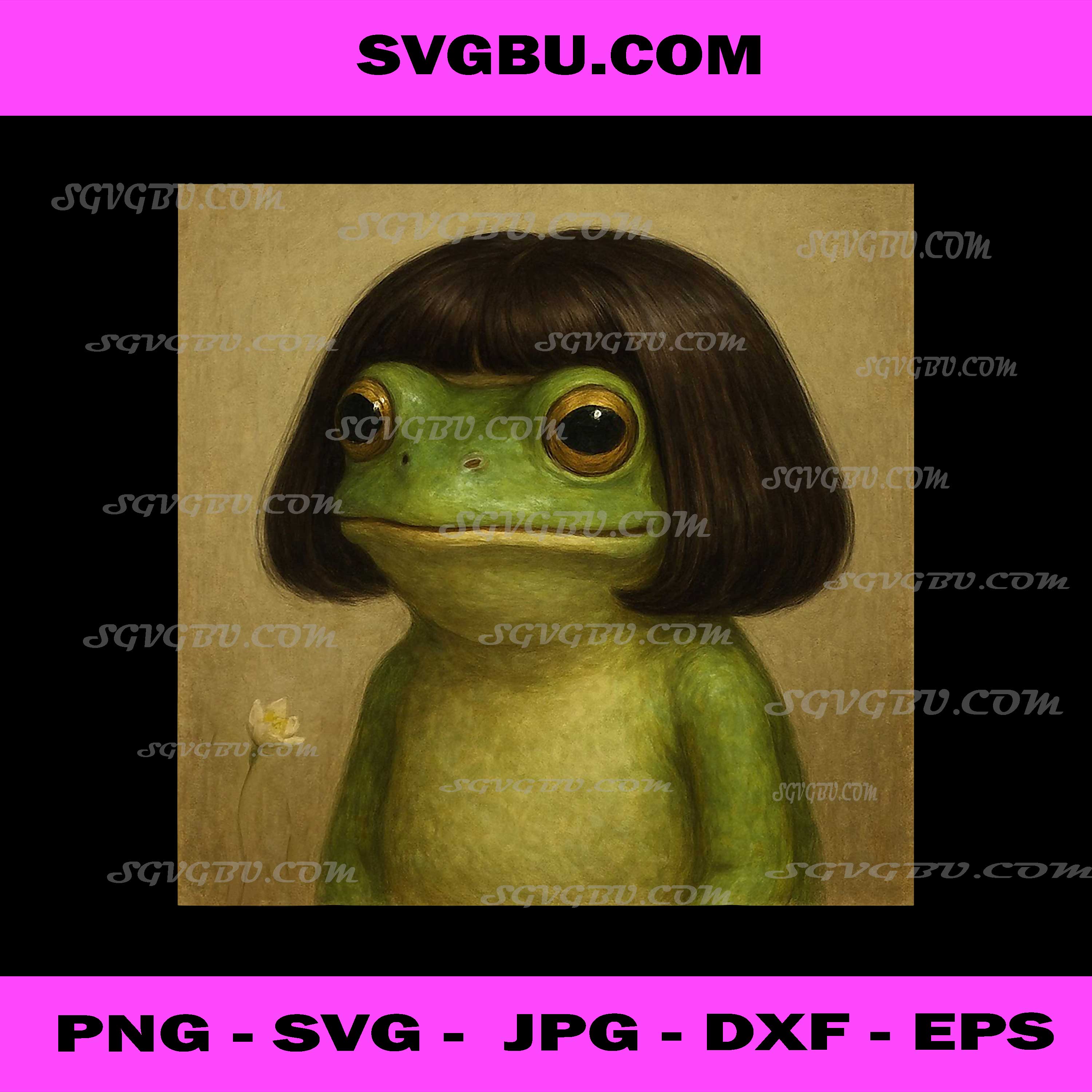 Funny Frog Bob Haircut PNG, Cute Meme Frog PNG, Aesthetic Meme PNG