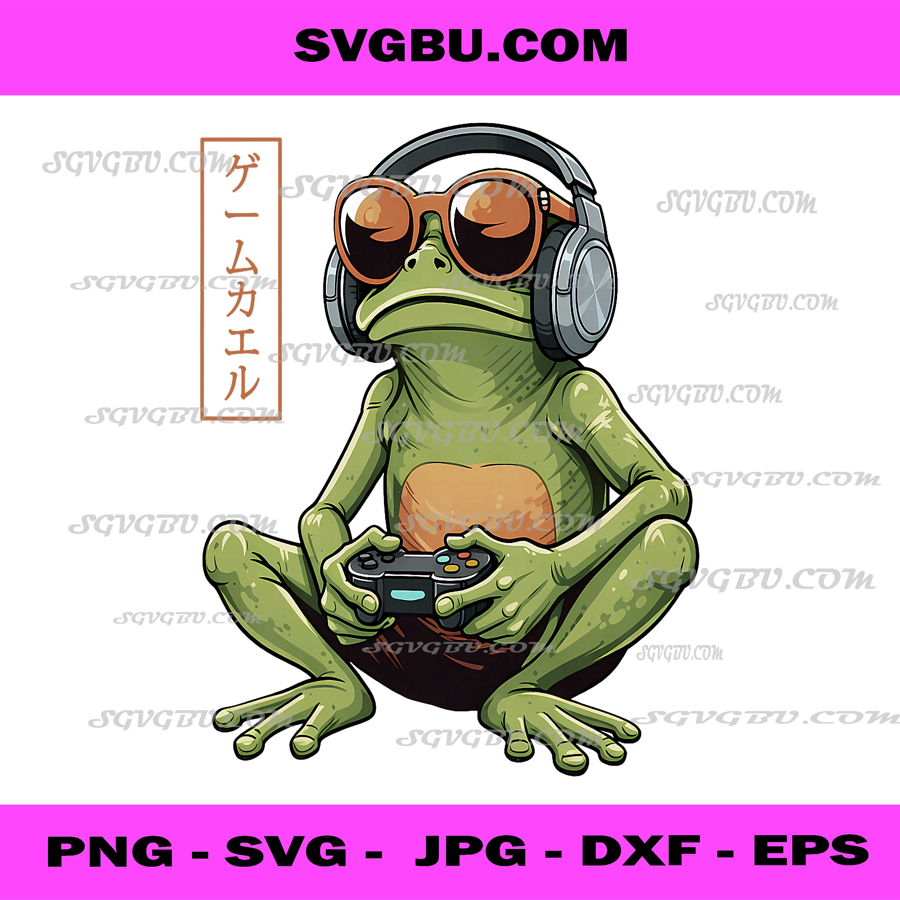 Funny Gamer Frog PNG, Japanese Vintage Gaming Humor Design