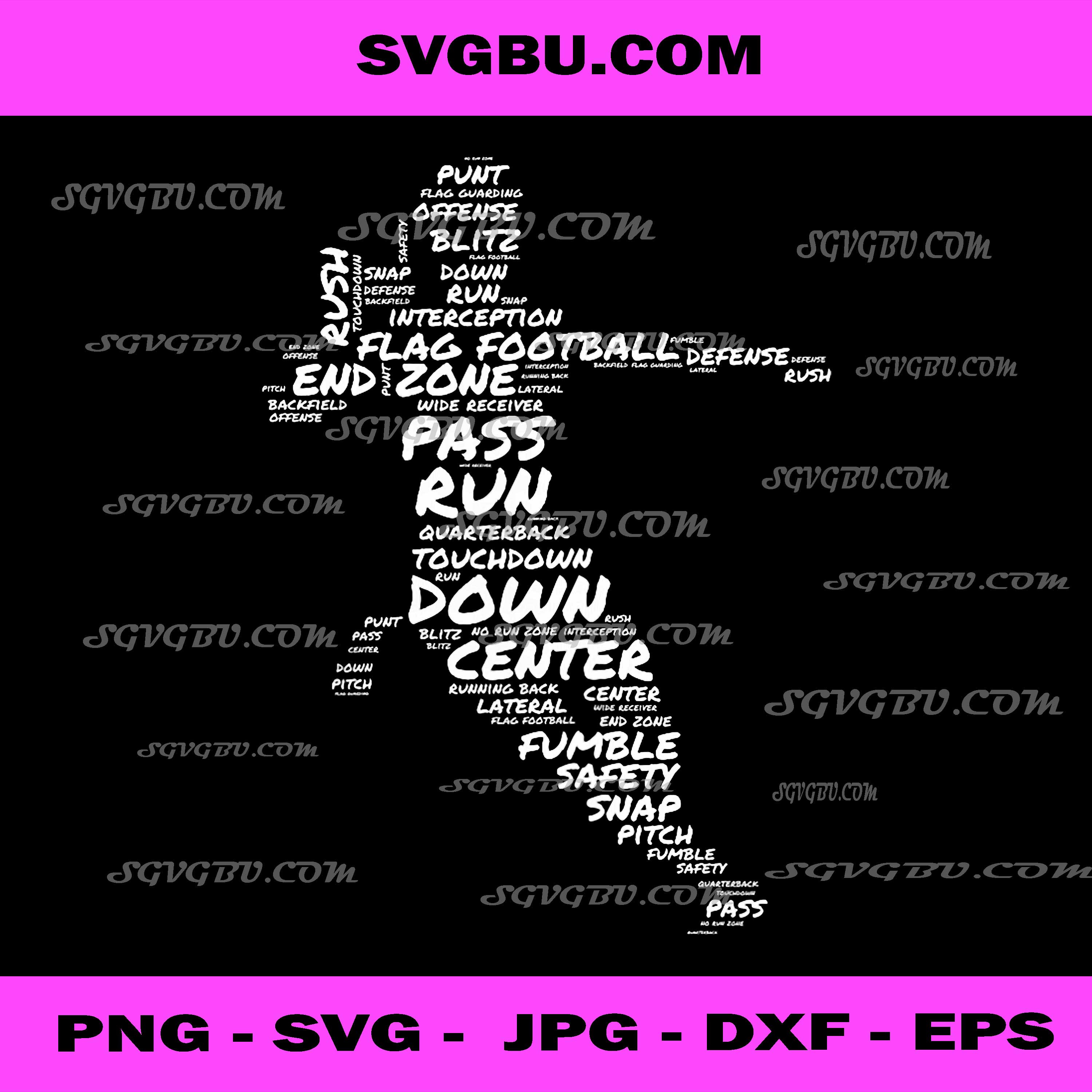 Girls Flag Football Player Word Art Typography PNG