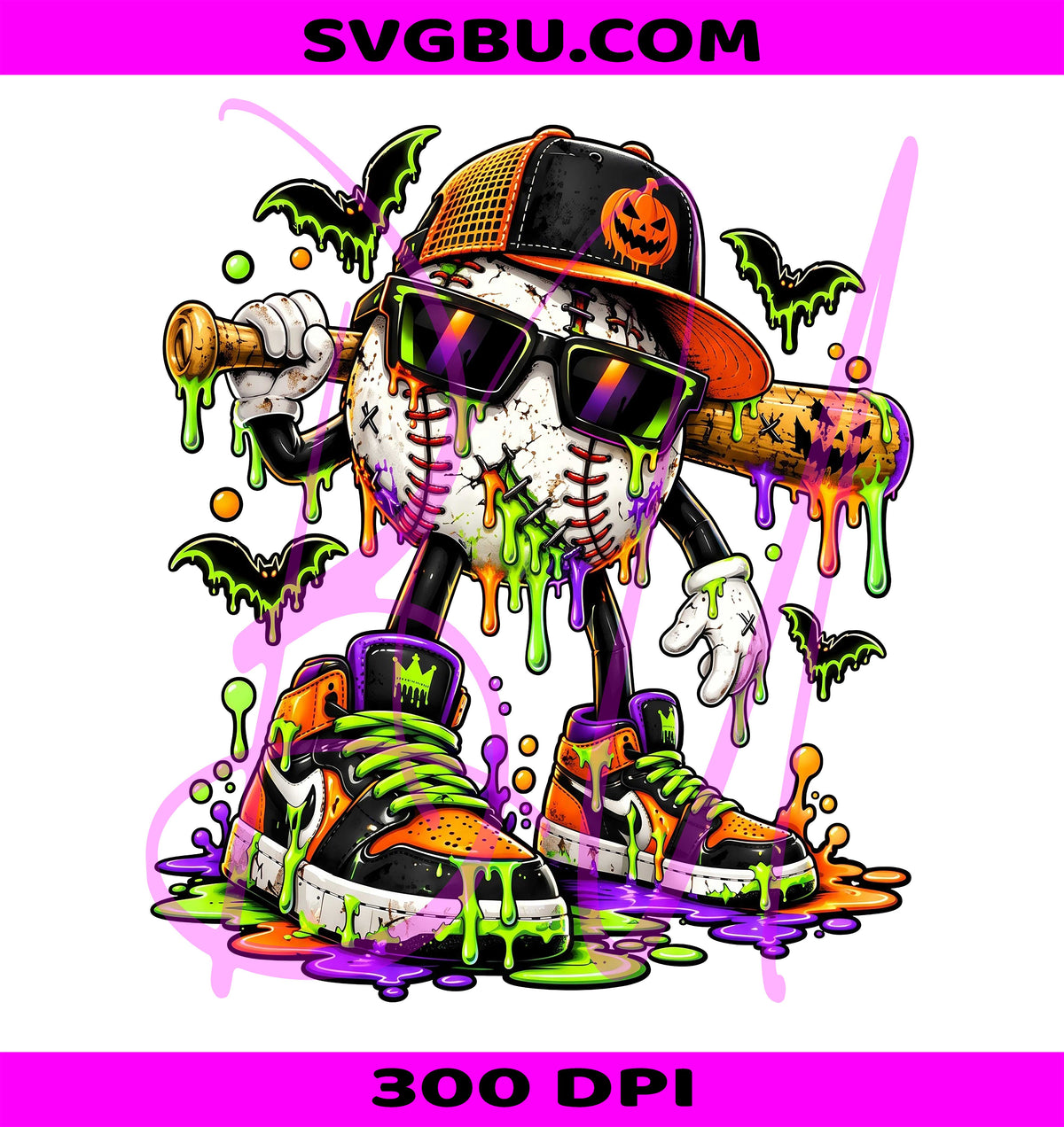Halloween Drip Mascot PNG, Halloween Baseball PNG, Baseball Drip PNG