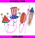 Patriotic Doodle PNG, Watermelon Hotdog Firework PNG
