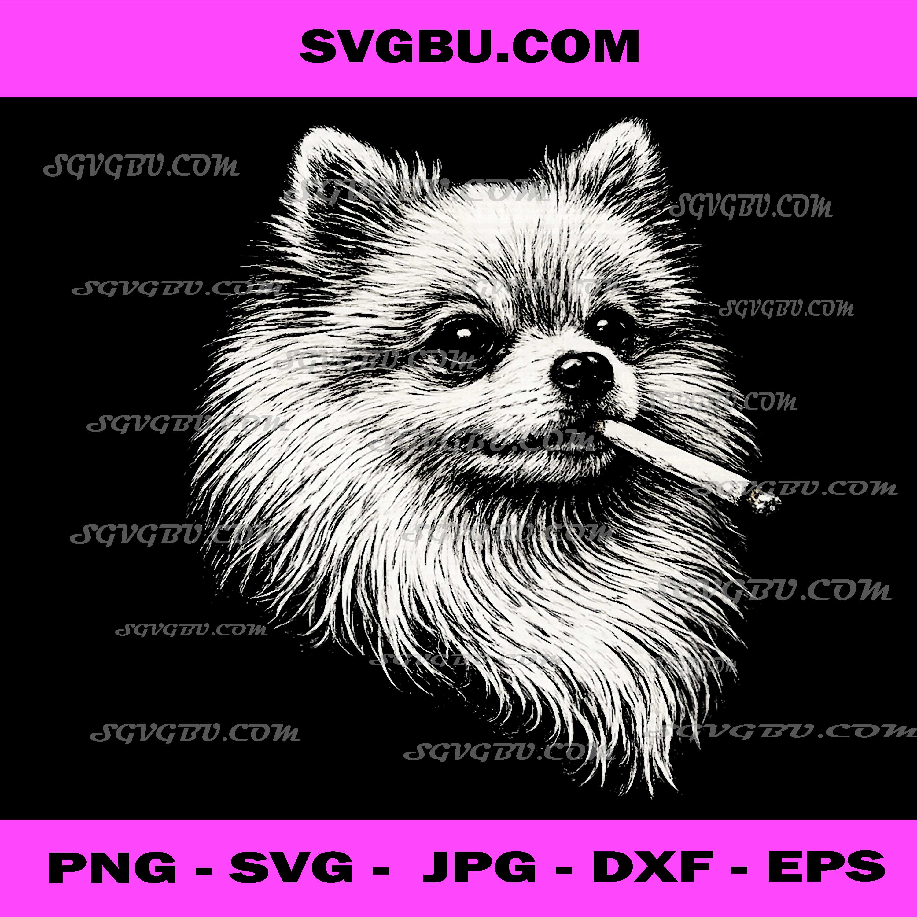Pomeranian Dog Smoking Cigarette PNG, Funny Dog Portrait Art PNG