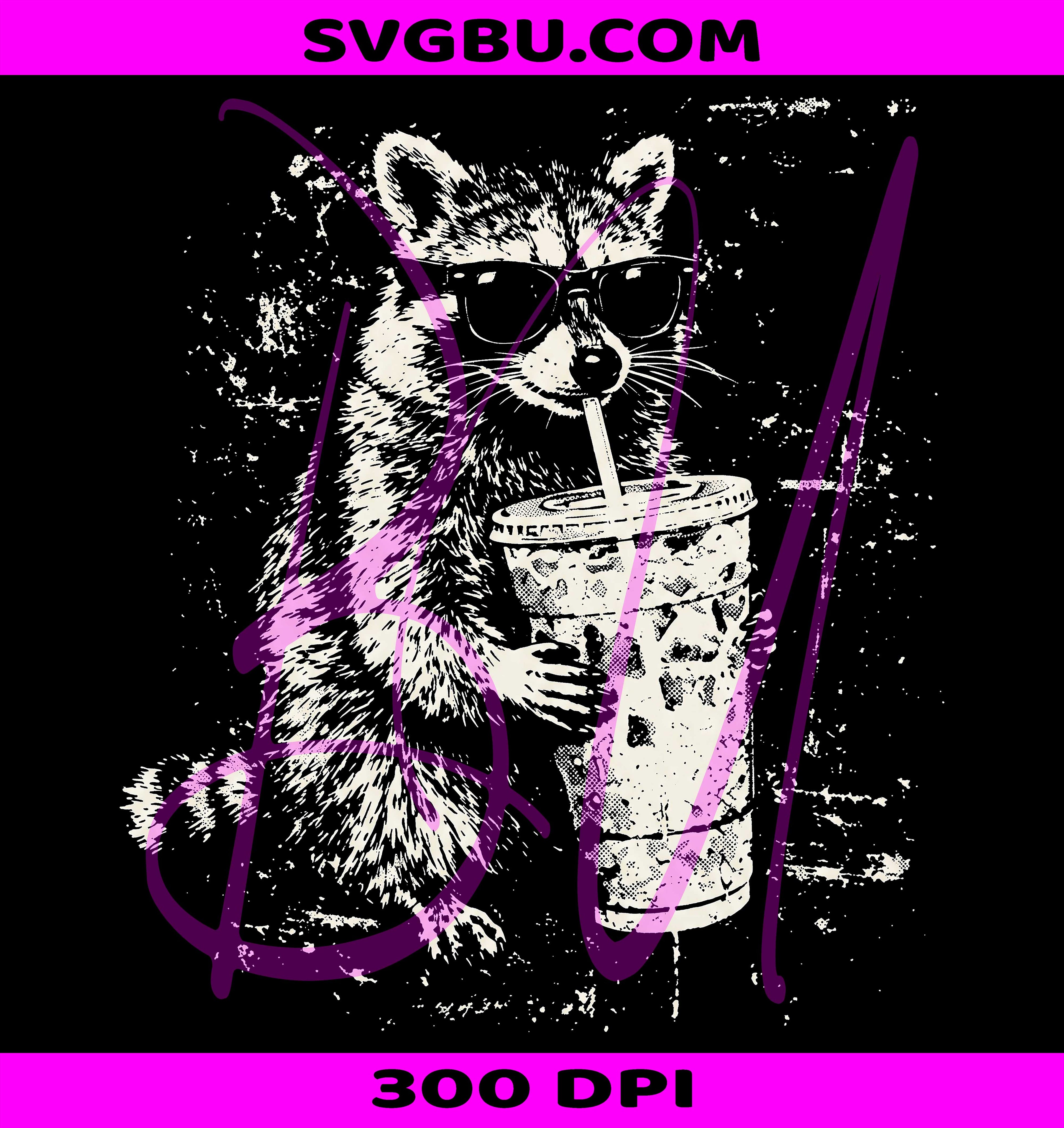 Funny Raccoon PNG, Iced Coffee Raccoon PNG, Trash Panda PNG