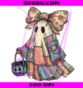 Cozy Patchwork Ghost Girl PNG, Cute Halloween Trick or Treat Design PNG