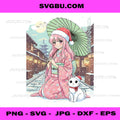 Anime Kimono Girl Christmas PNG, Japan Cat Xmas Japan Aesthetic PNG
