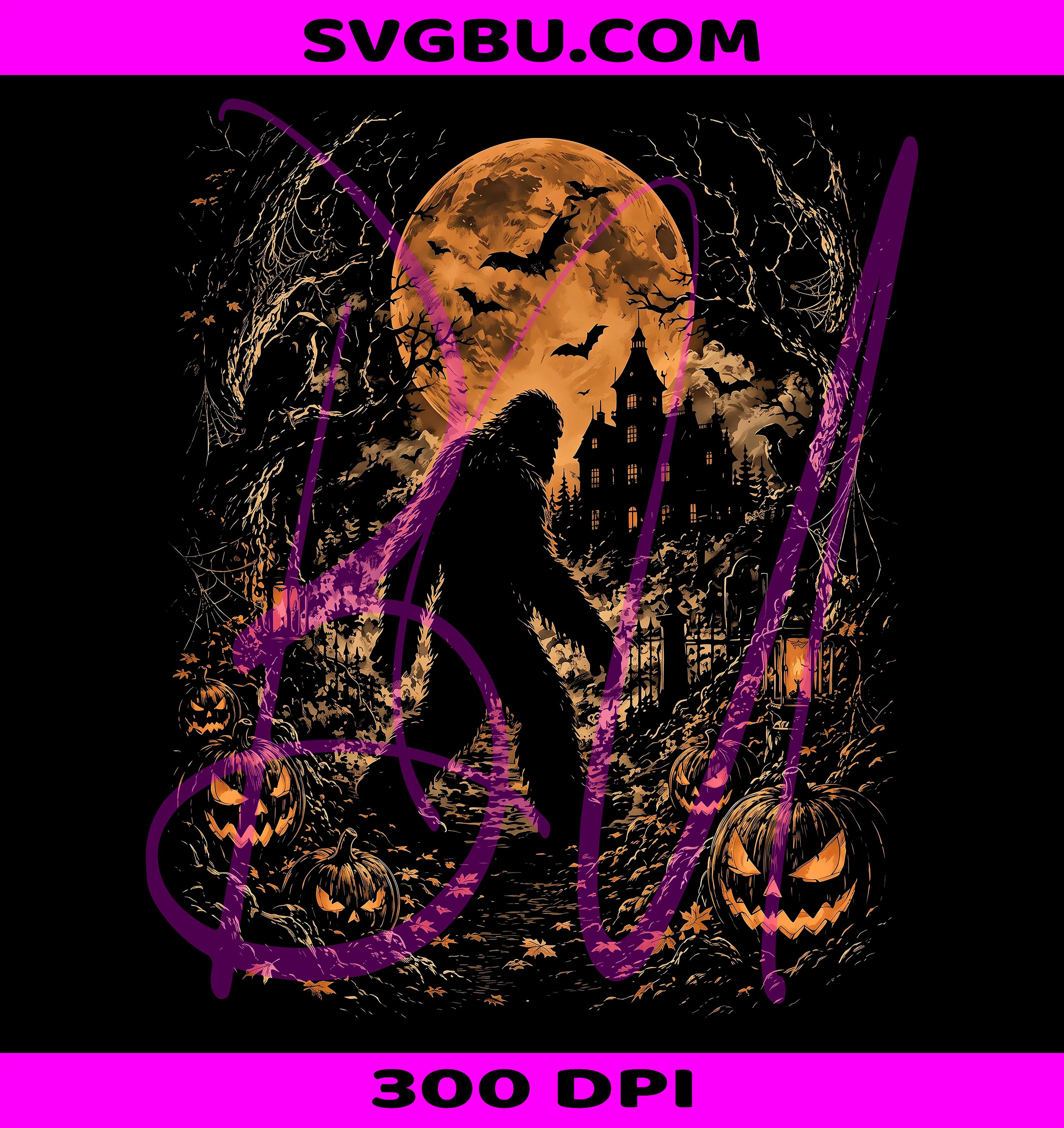 Bigfoot Halloween PNG, Vintage Sasquatch PNG, Spooky Forest Moon PNG