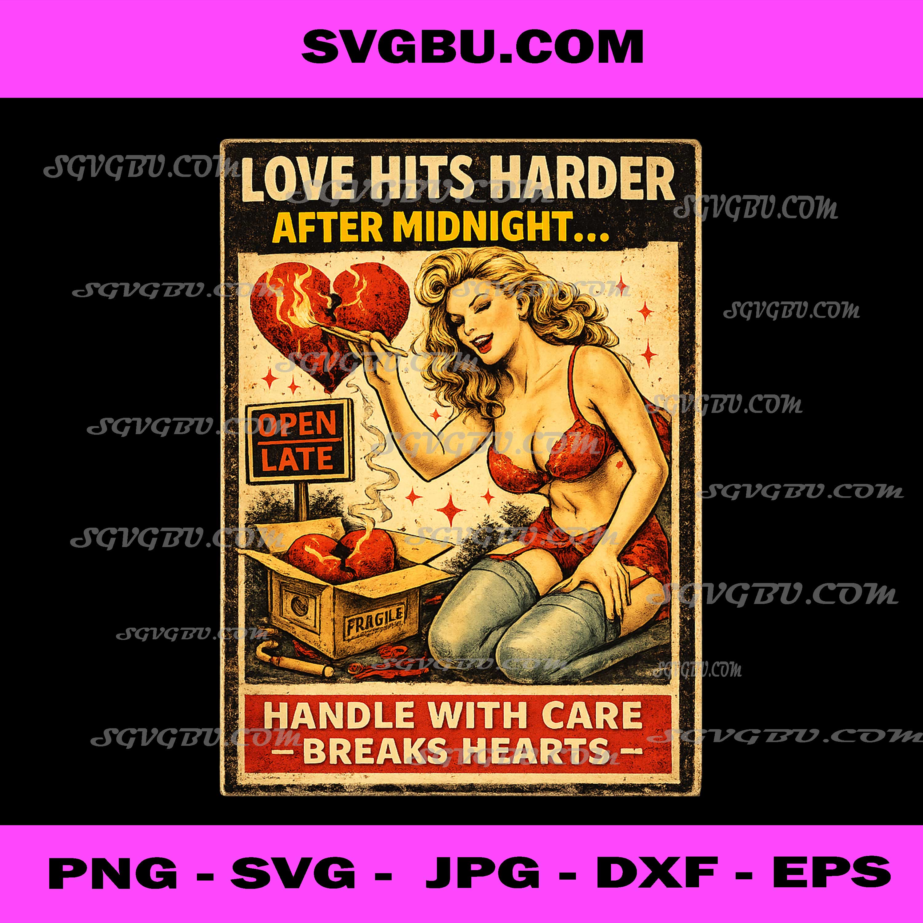 Vintage Love Poster PNG, Retro Heart Pinup PNG, Broken Heart Art PNG
