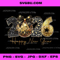 2026 Happy New Year PNG, Gold Disco Leopard Bow Coquette NYE PNG