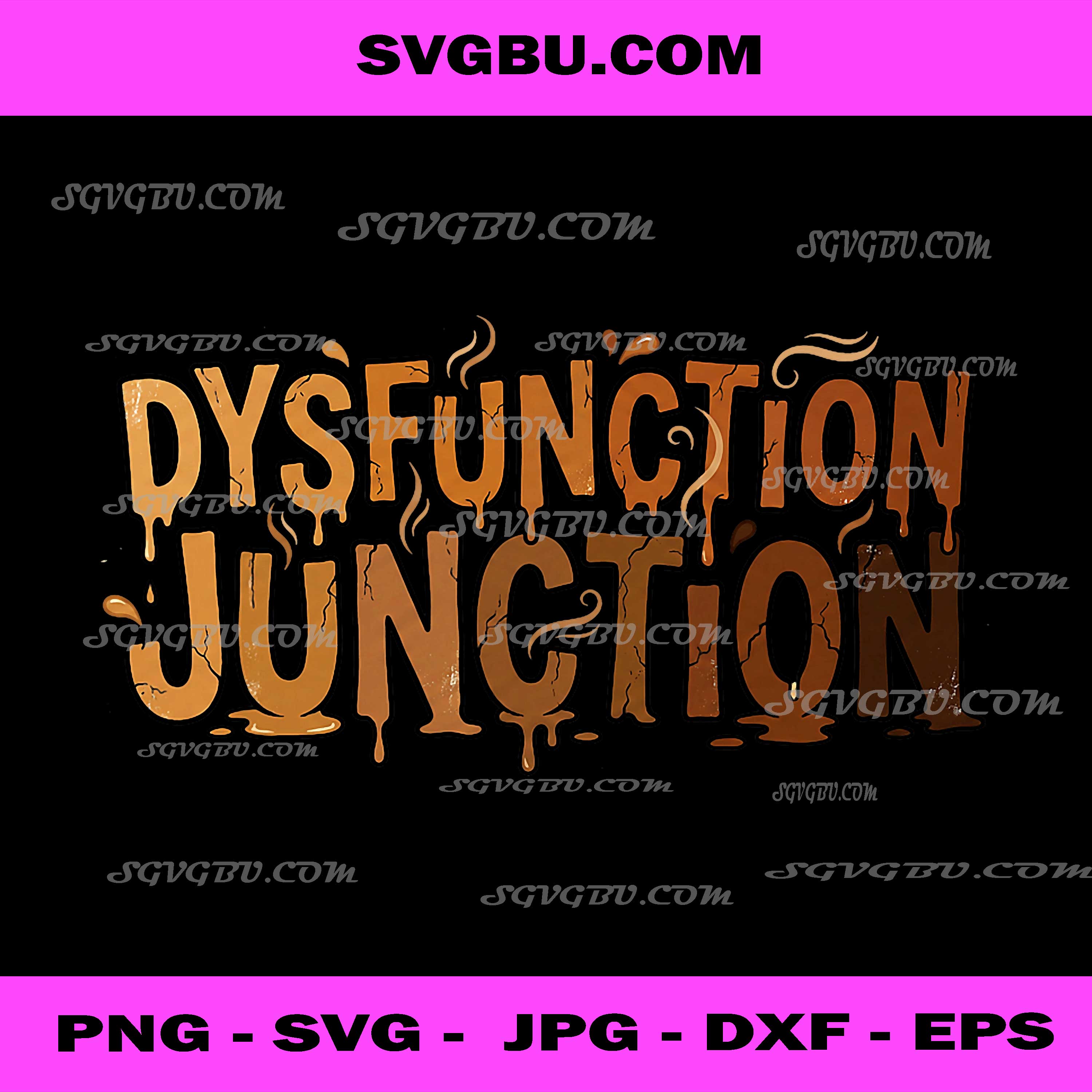 Dysfunction Junction Sarcastic Quote PNG, Retro Melting Word Art PNG