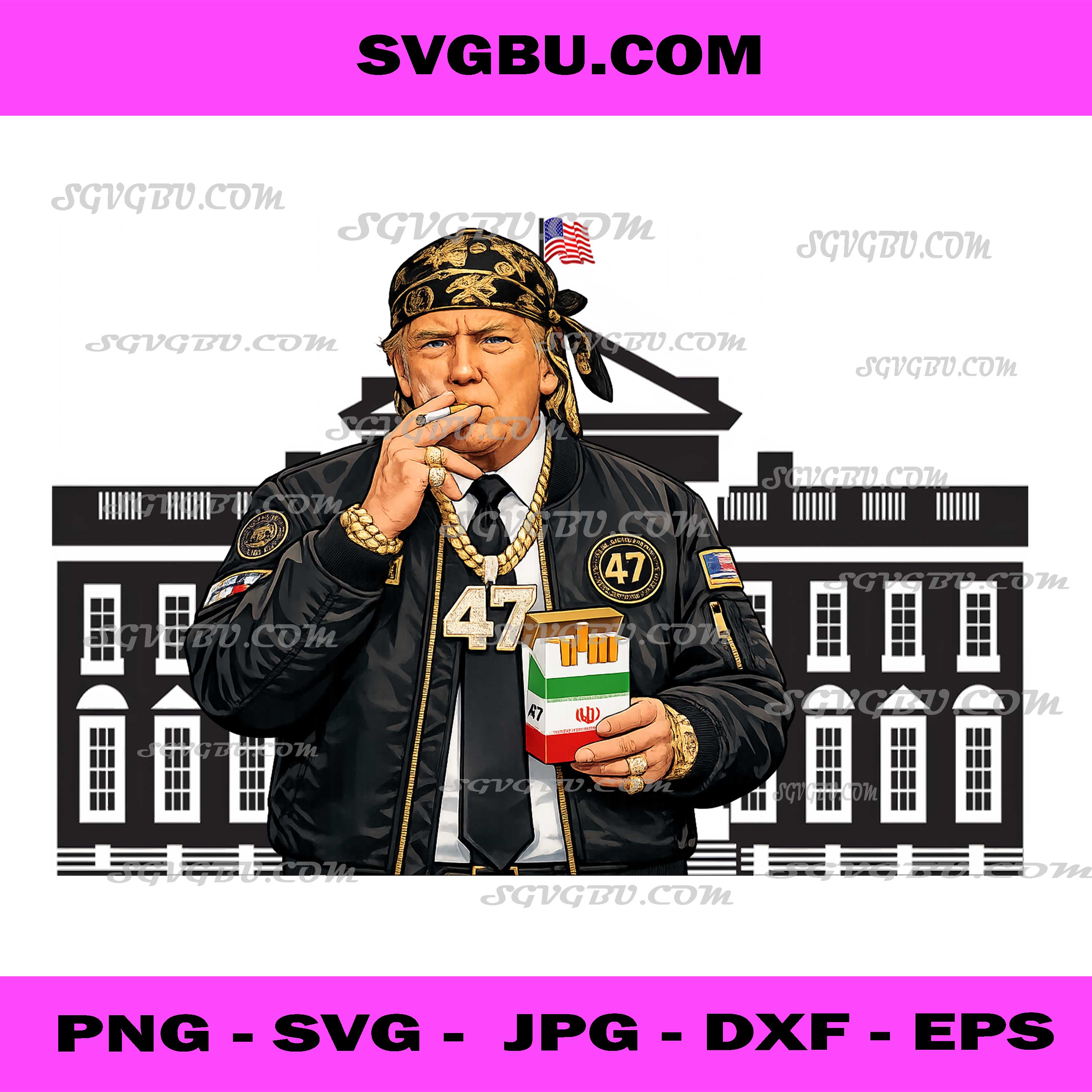 Trump 47 Hip Hop Streetwear Style PNG, President Gold Chains PNG