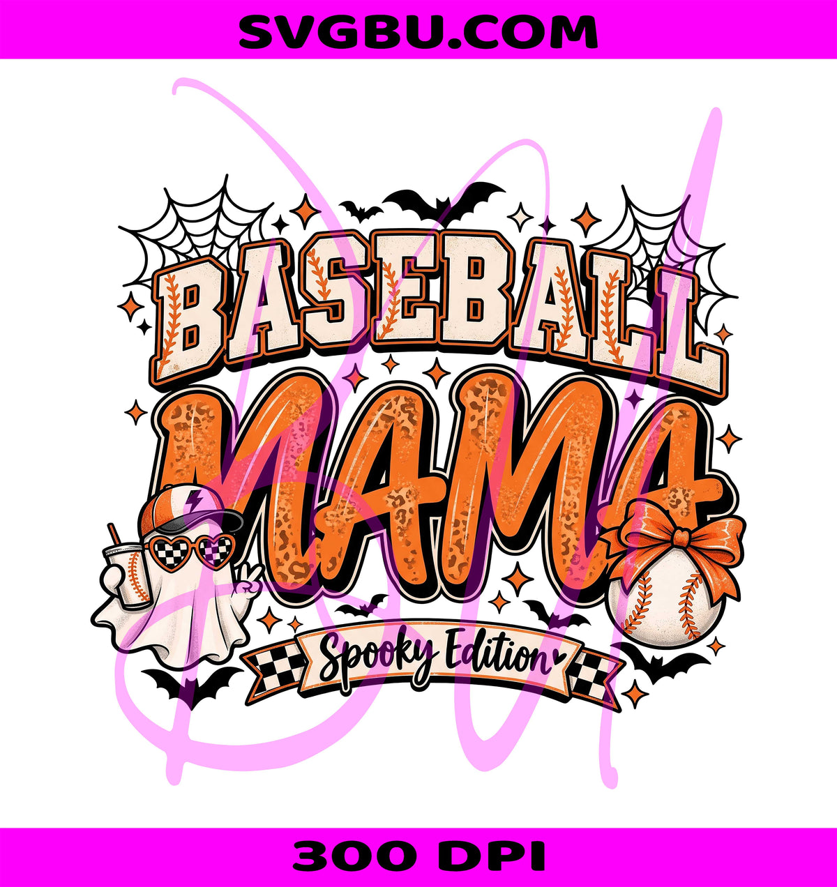 Baseball Mom PNG, Orange Halloween Mama PNG, Spooky Game Day PNG