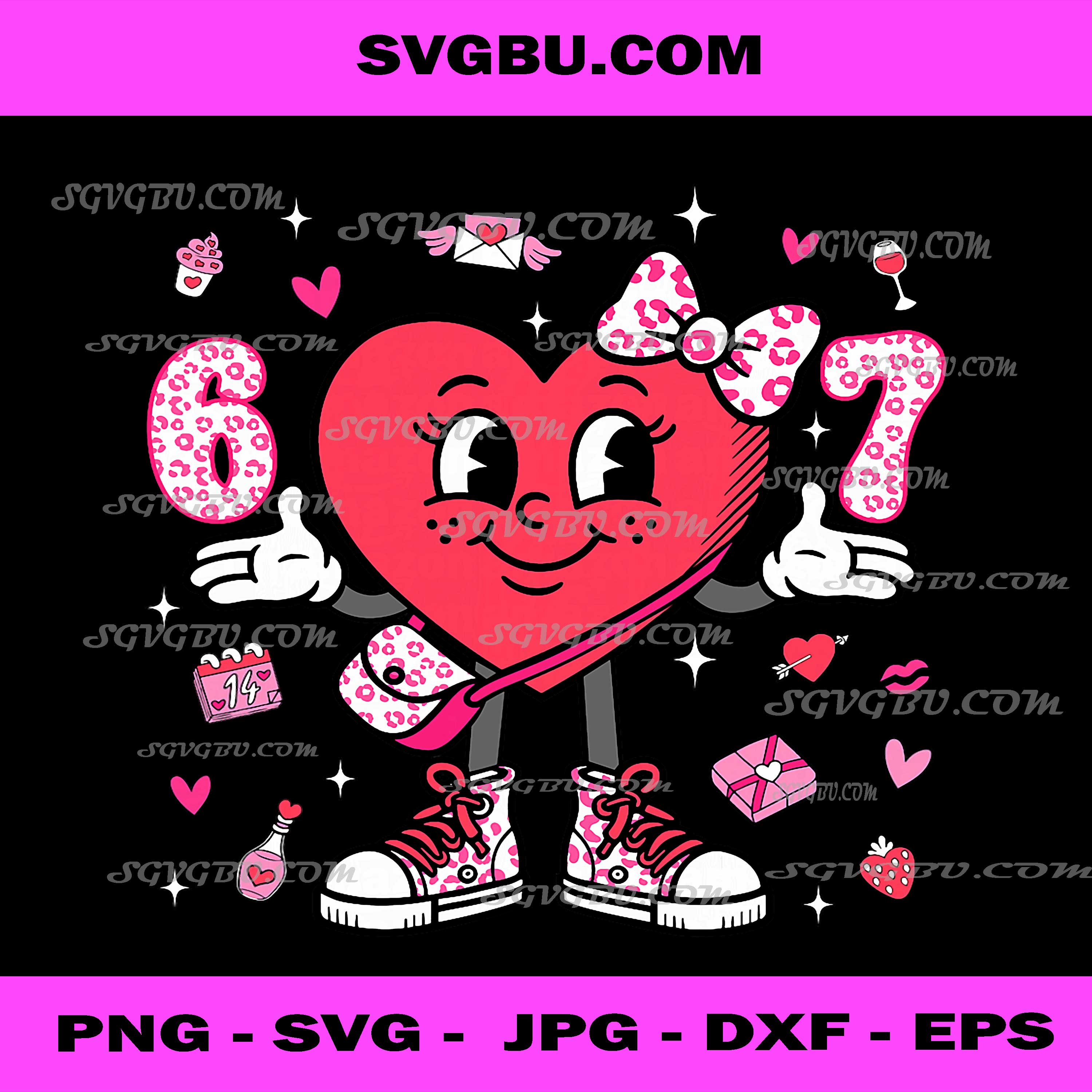 Valentine’s Day Funny 67, Meme Six Seven, 6 7 Valentine Hearts PNG