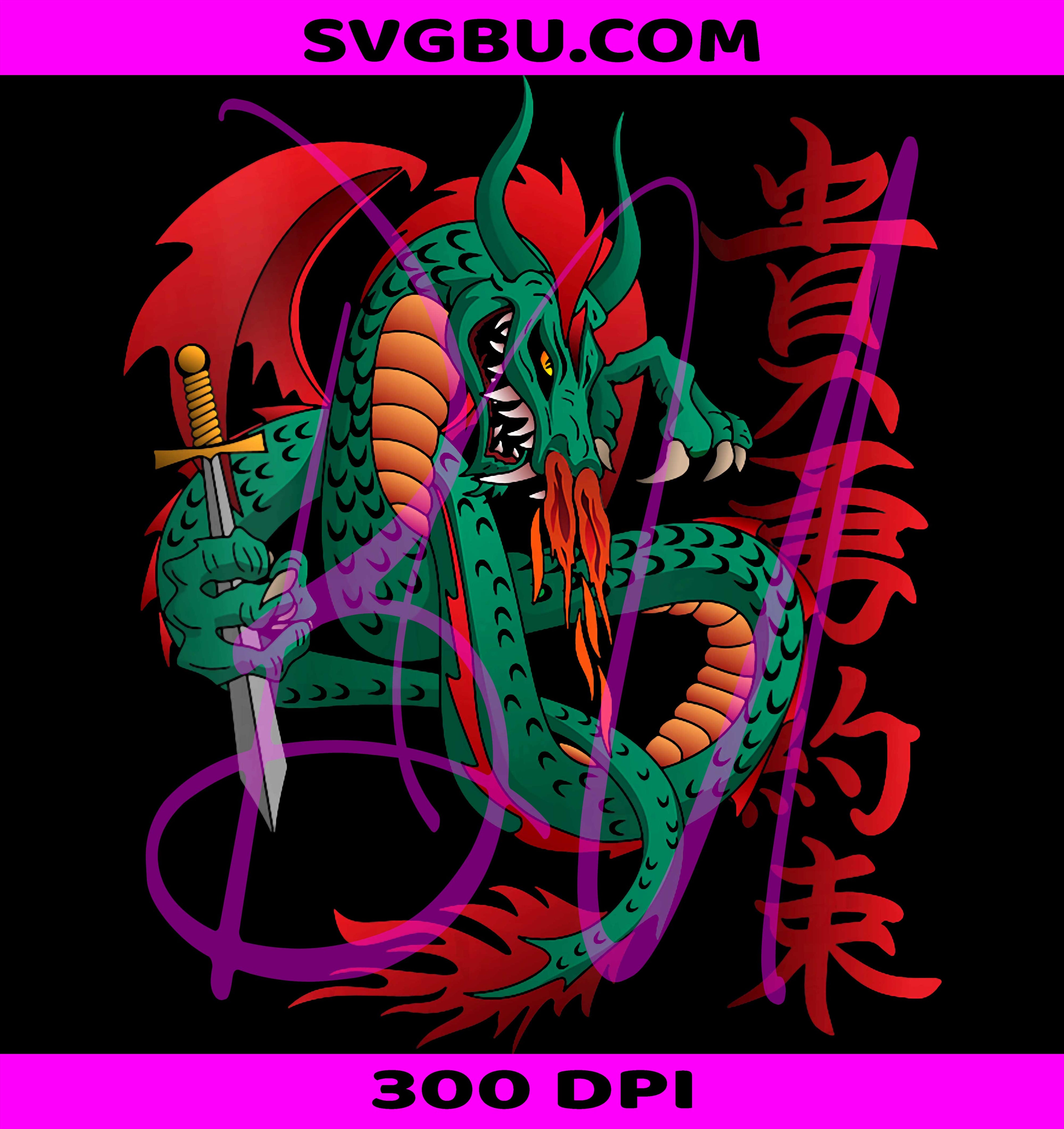 Mystical Fire Breathing Dragon PNG, Women Japanese Kanji Art PNG