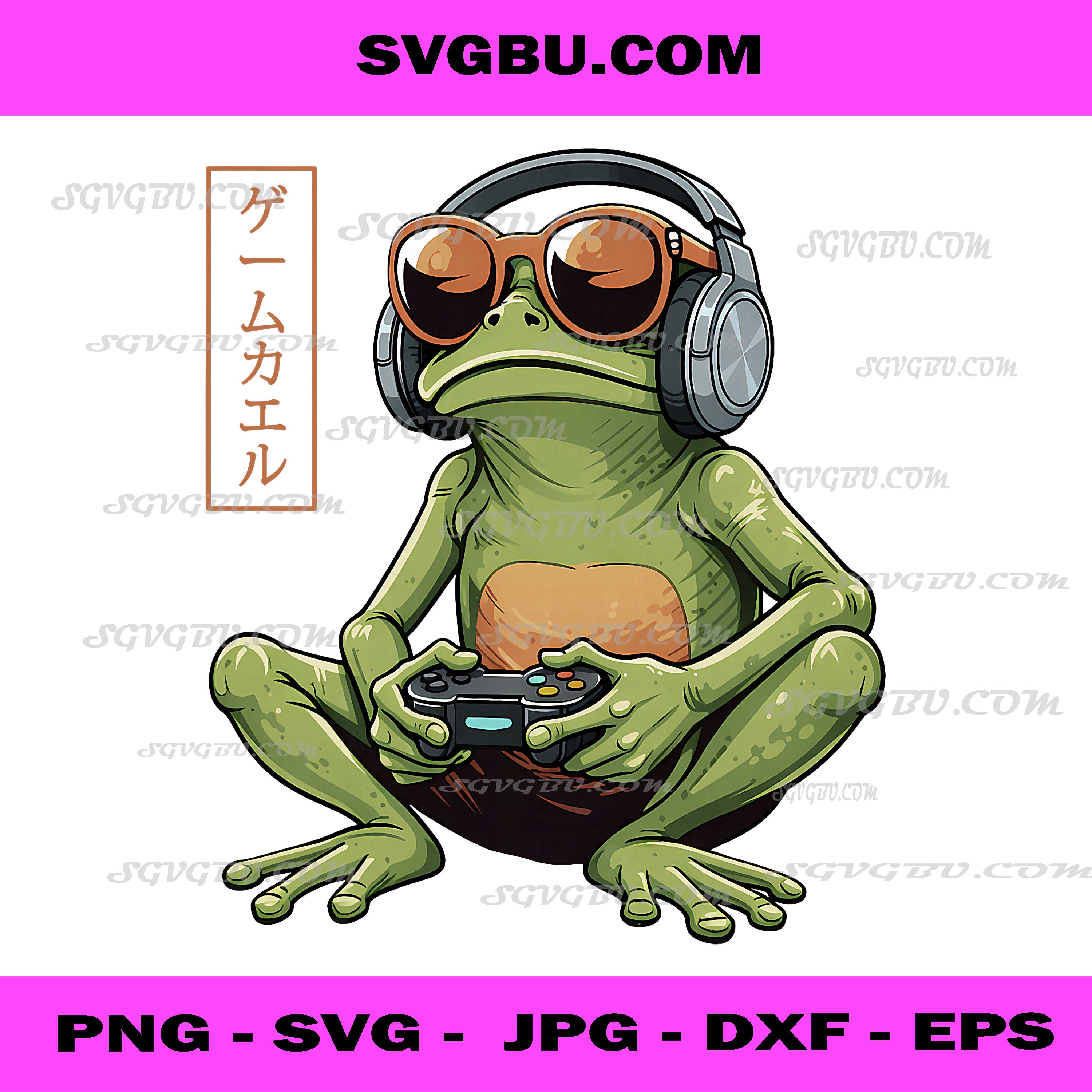 Gamer Frog PNG, Retro Japanese Frog PNG, Gaming Frog Mascot Art PNG
