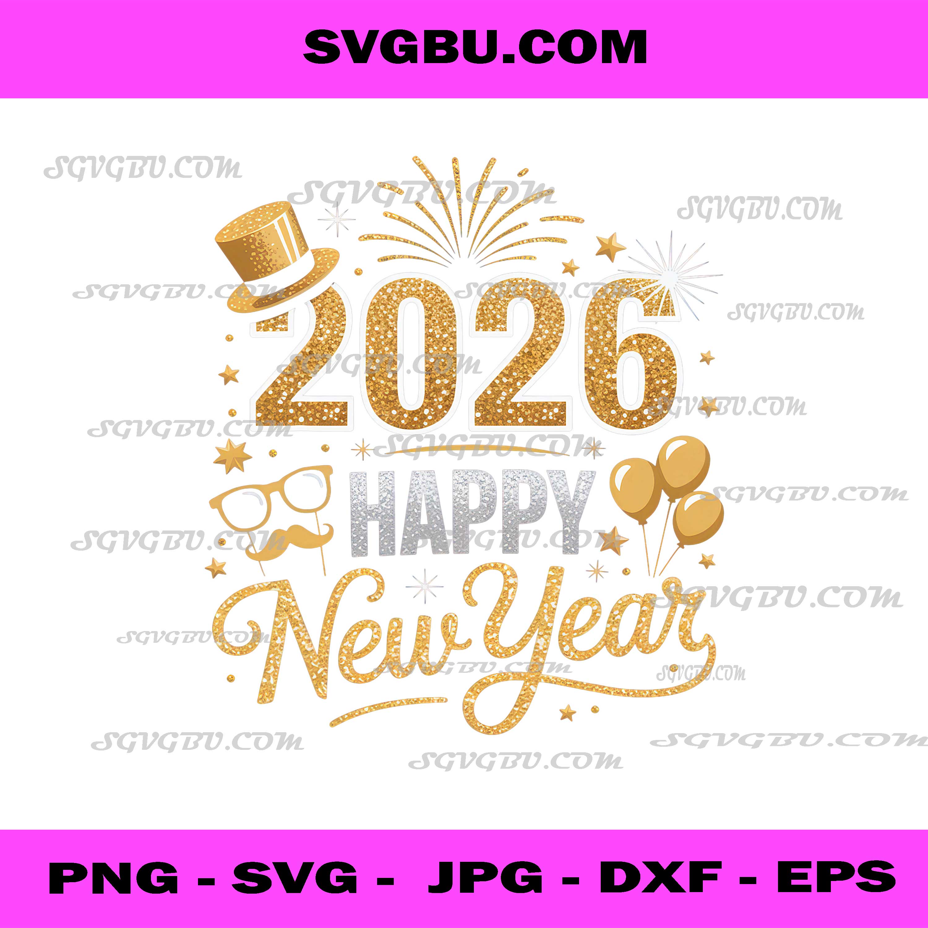 Happy New Year 2026 PNG, Gold Sparkle Celebration PNG