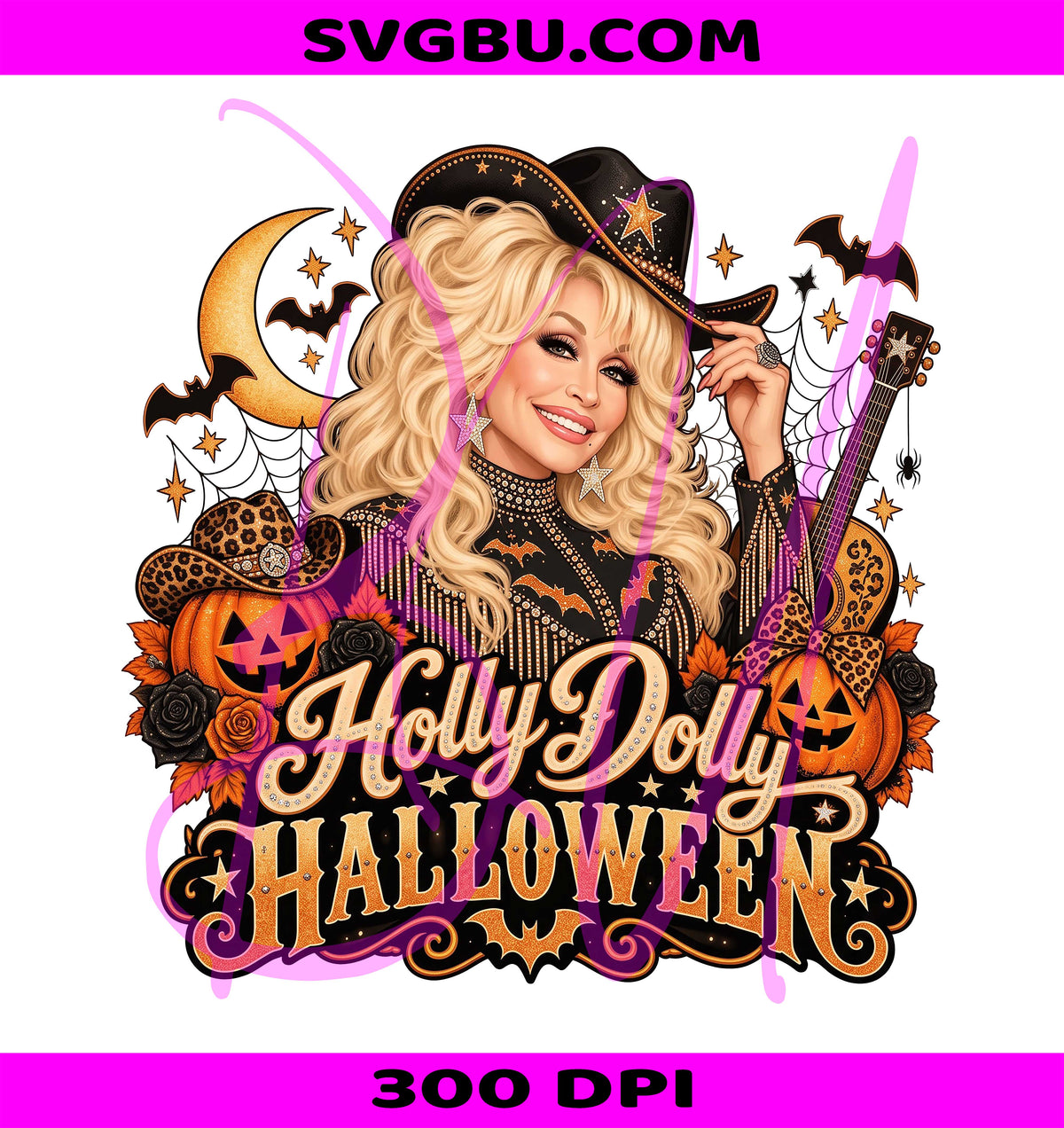 Holly Dolly Halloween PNG, Cowgirl Pumpkin PNG, Country Music Halloween PNG