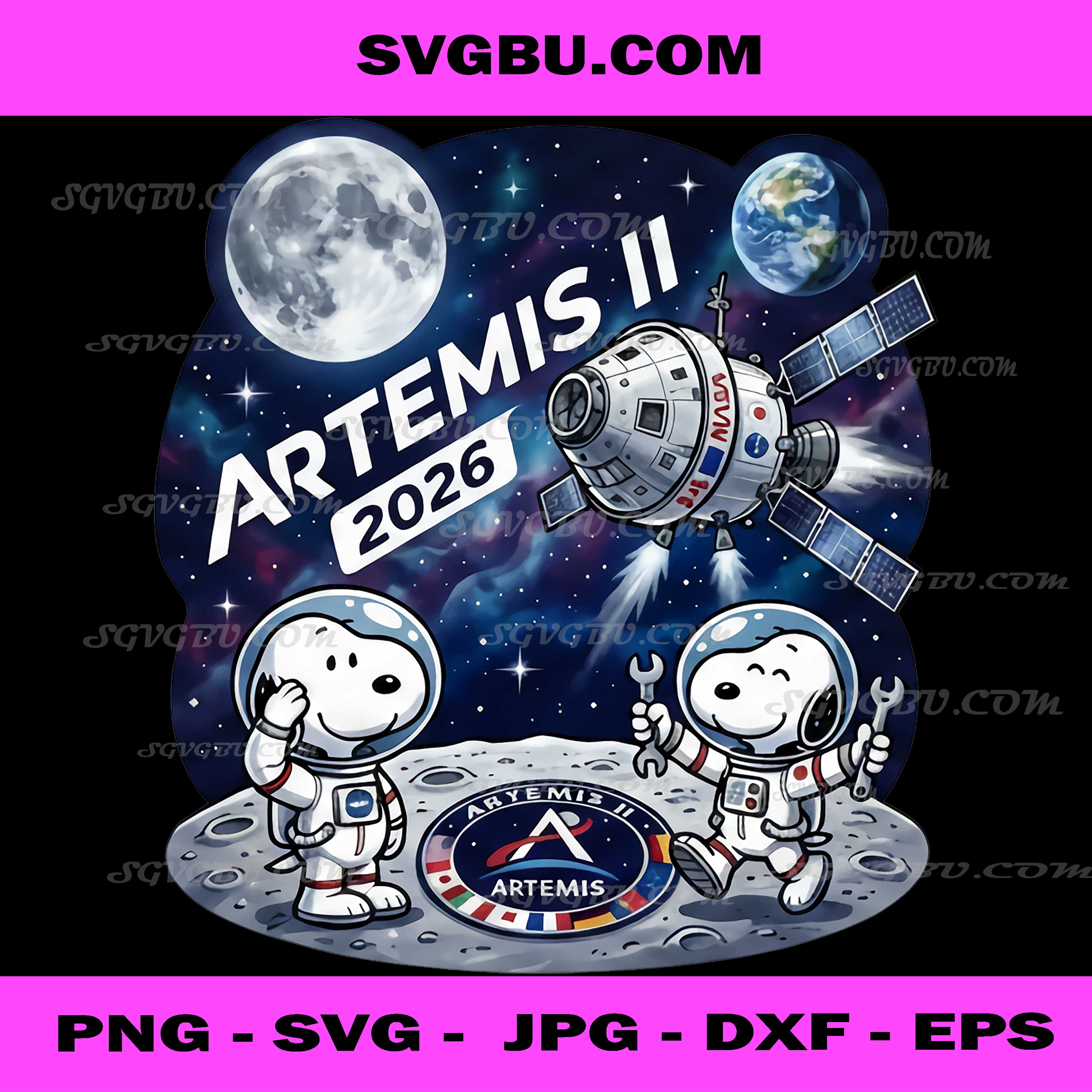 Artemis II 2026 PNG, Astronaut Snoopy Crew NASA Moon Mission Design