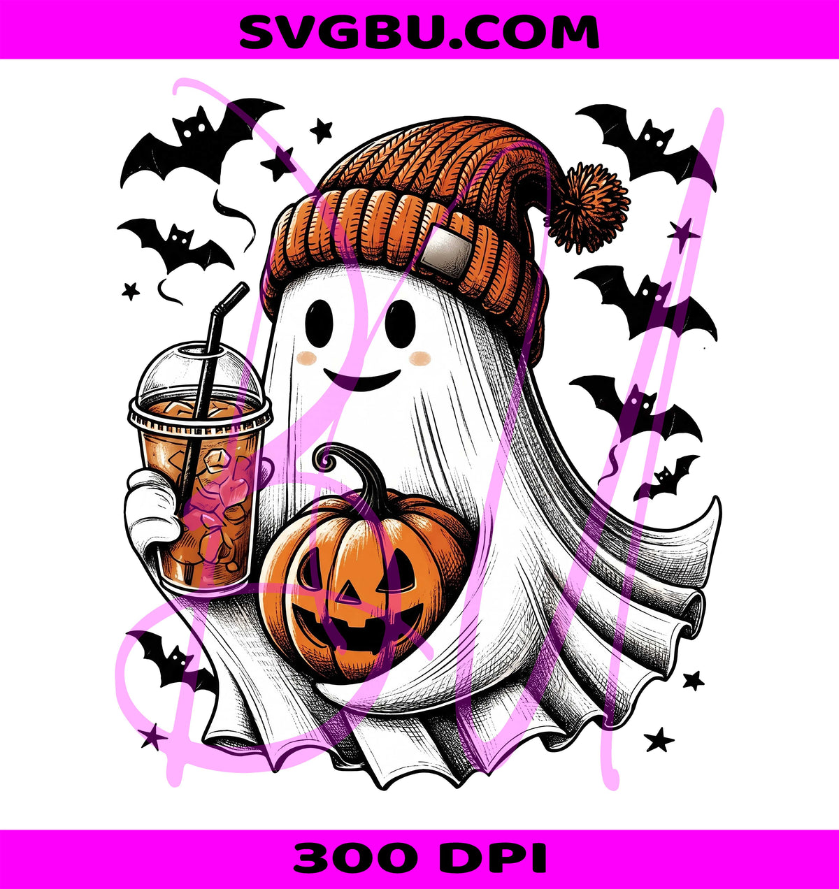 Ghost With Pumpkins PNG, Bats Halloween PNG, Spooky Graphic PNG
