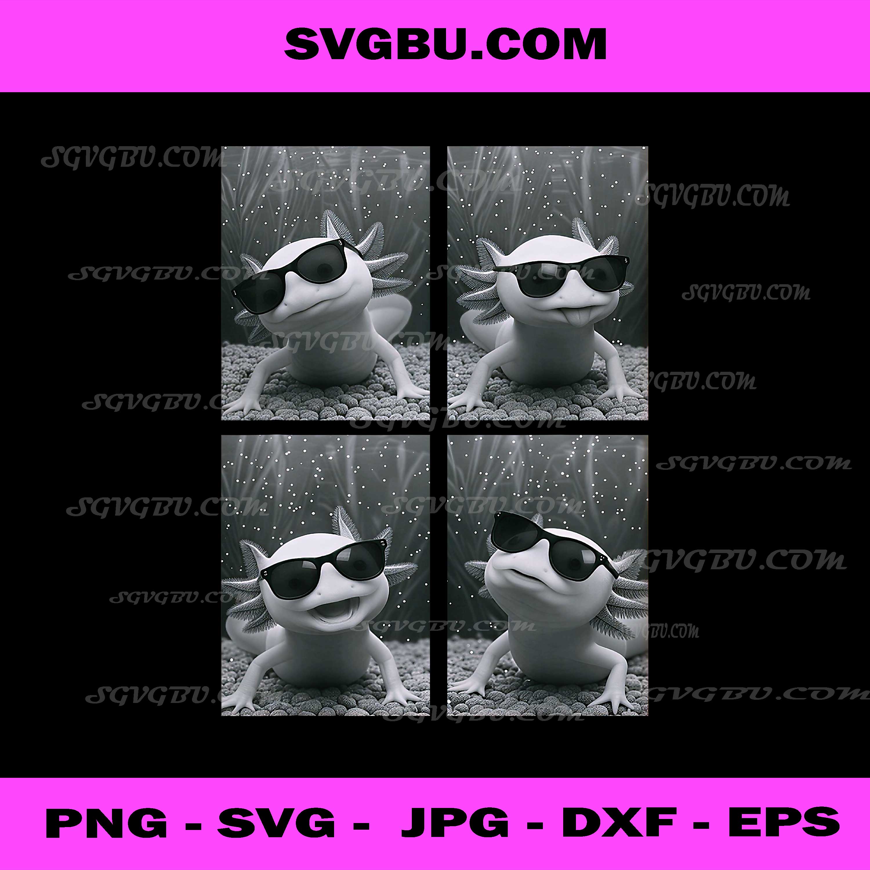 Cool Axolotls with Sunglasses PNG, PhotoBooth Amphibian Animals PNG