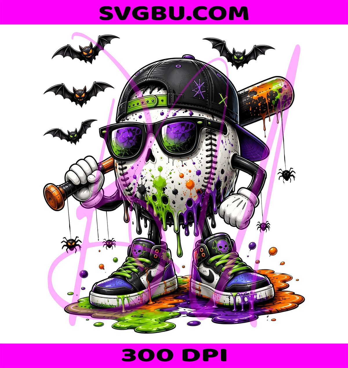 Halloween Drip Baseball PNG, Spooky Player PNG, Horror Sports Design PNG