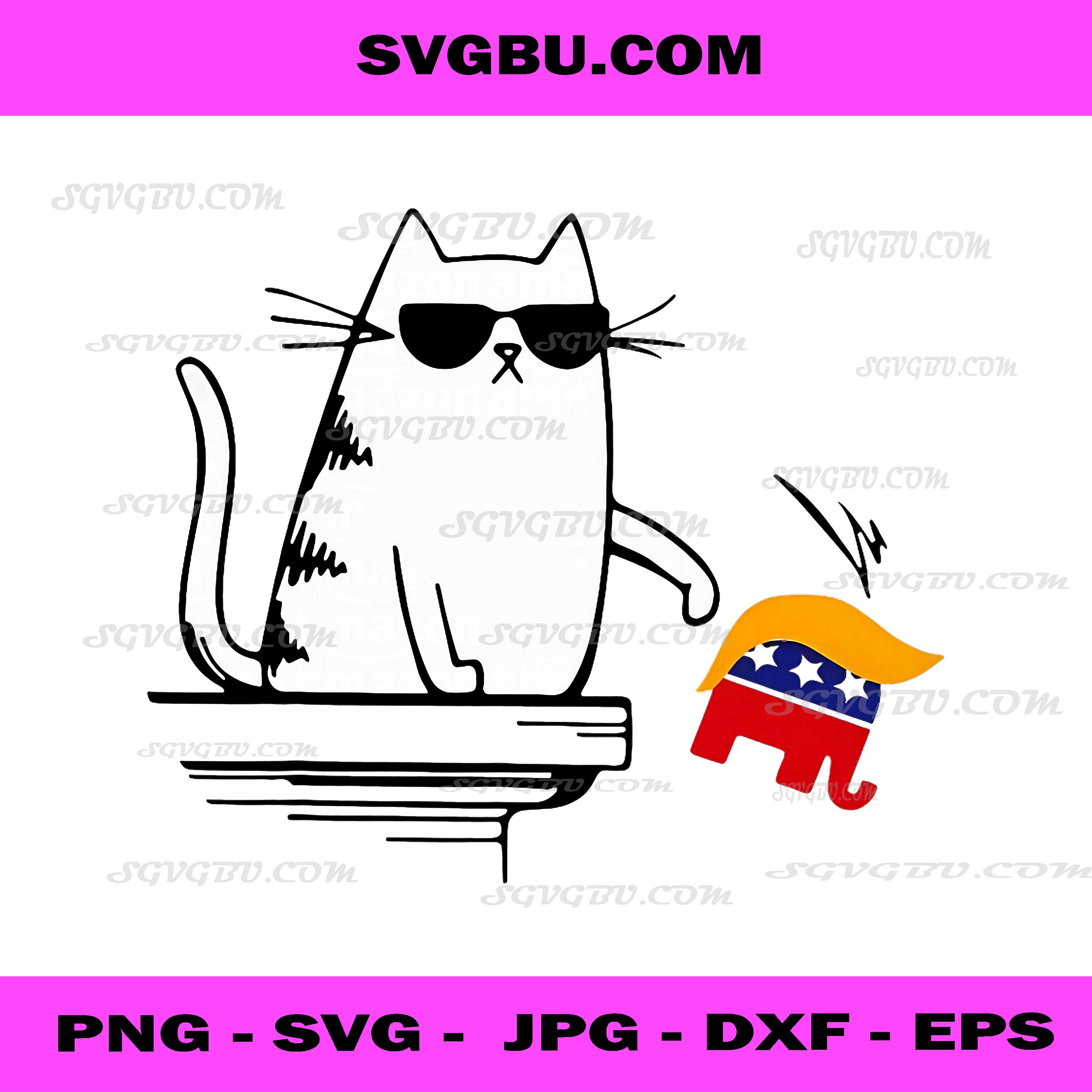 Cool Cat Harris Walz Knock Over Trump Elephant Hair Yard PNG