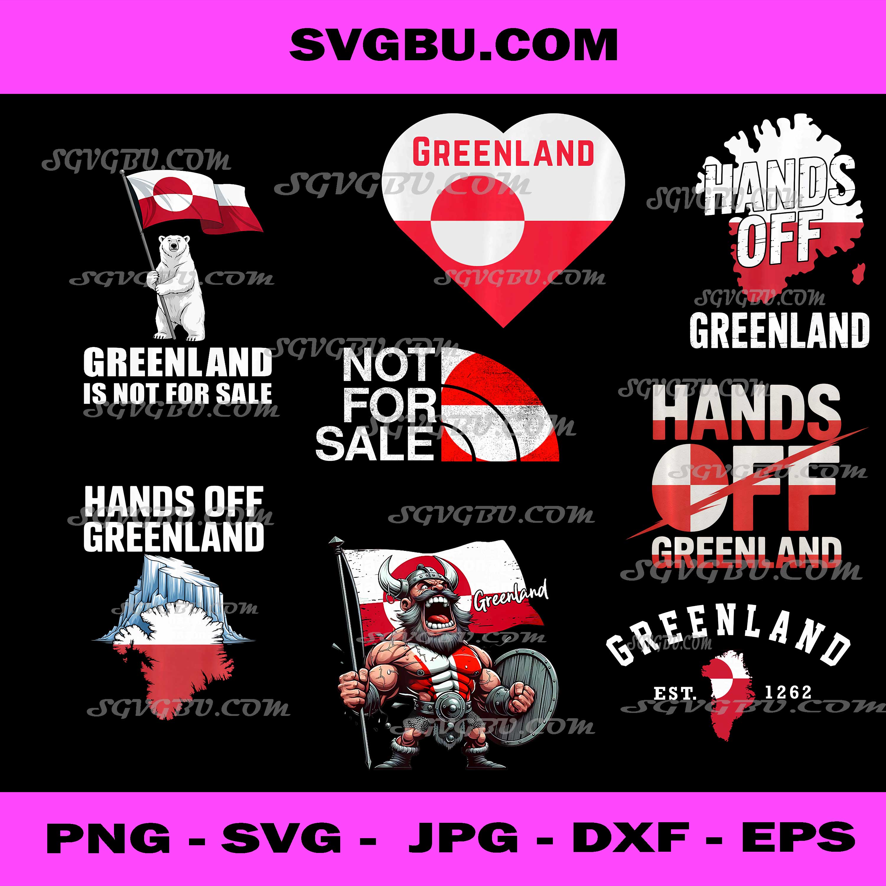 Greenland: Flag, Map & National Symbols SVG PNG Nordic Graphic Bundle