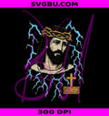 Jesus With Crown Of Thorns Lightning PNG, Christian Cross Design PNG