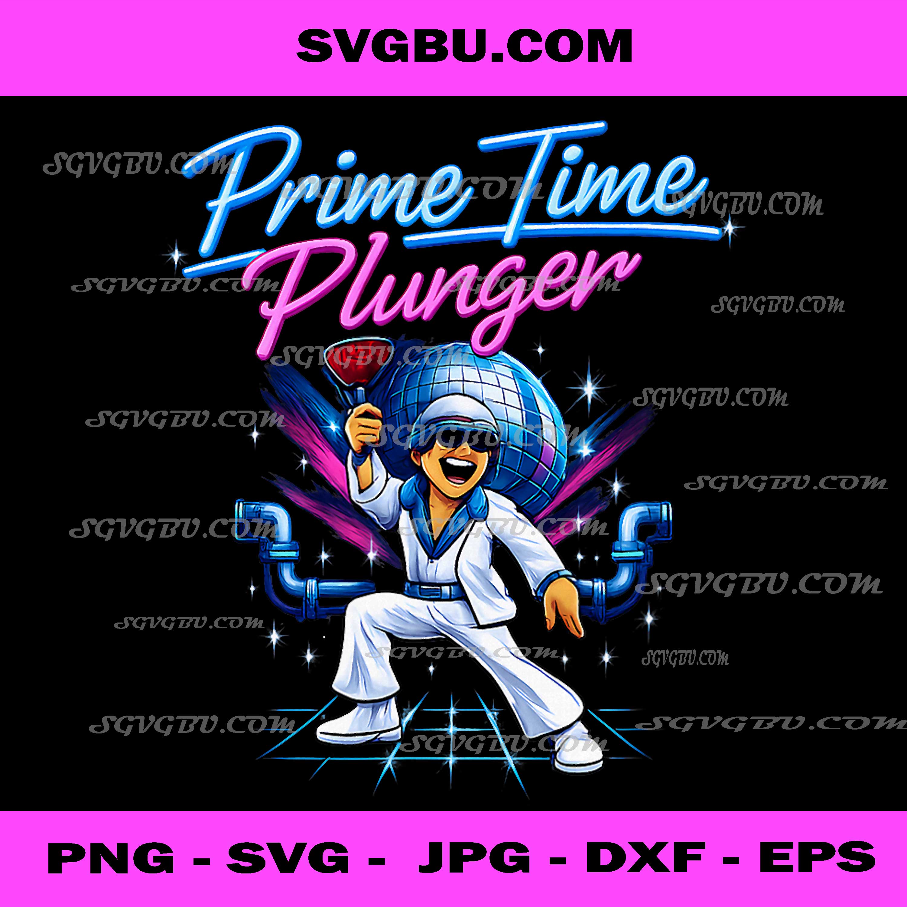Prime Time Plunger Disco Plumber PNG, Funny 70s Party Dance PNG