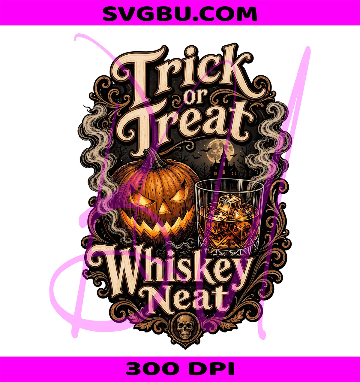 Trick Or Treat Whiskey Neat PNG, Halloween Party PNG, Spooky Season Pumpkin PNG