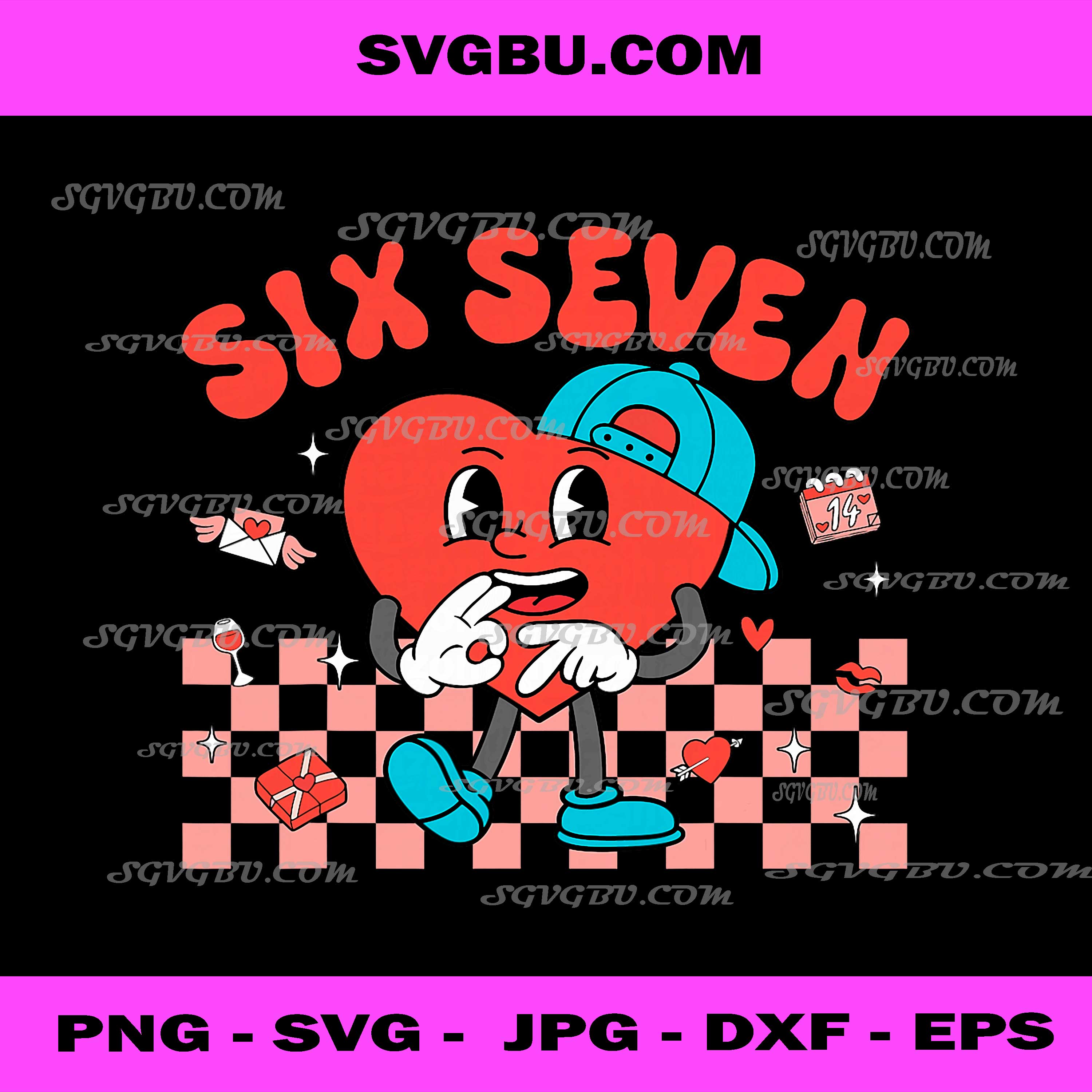 Valentine’s Day Funny 67, Meme Six Seven 6 7 Valentine Hearts PNG