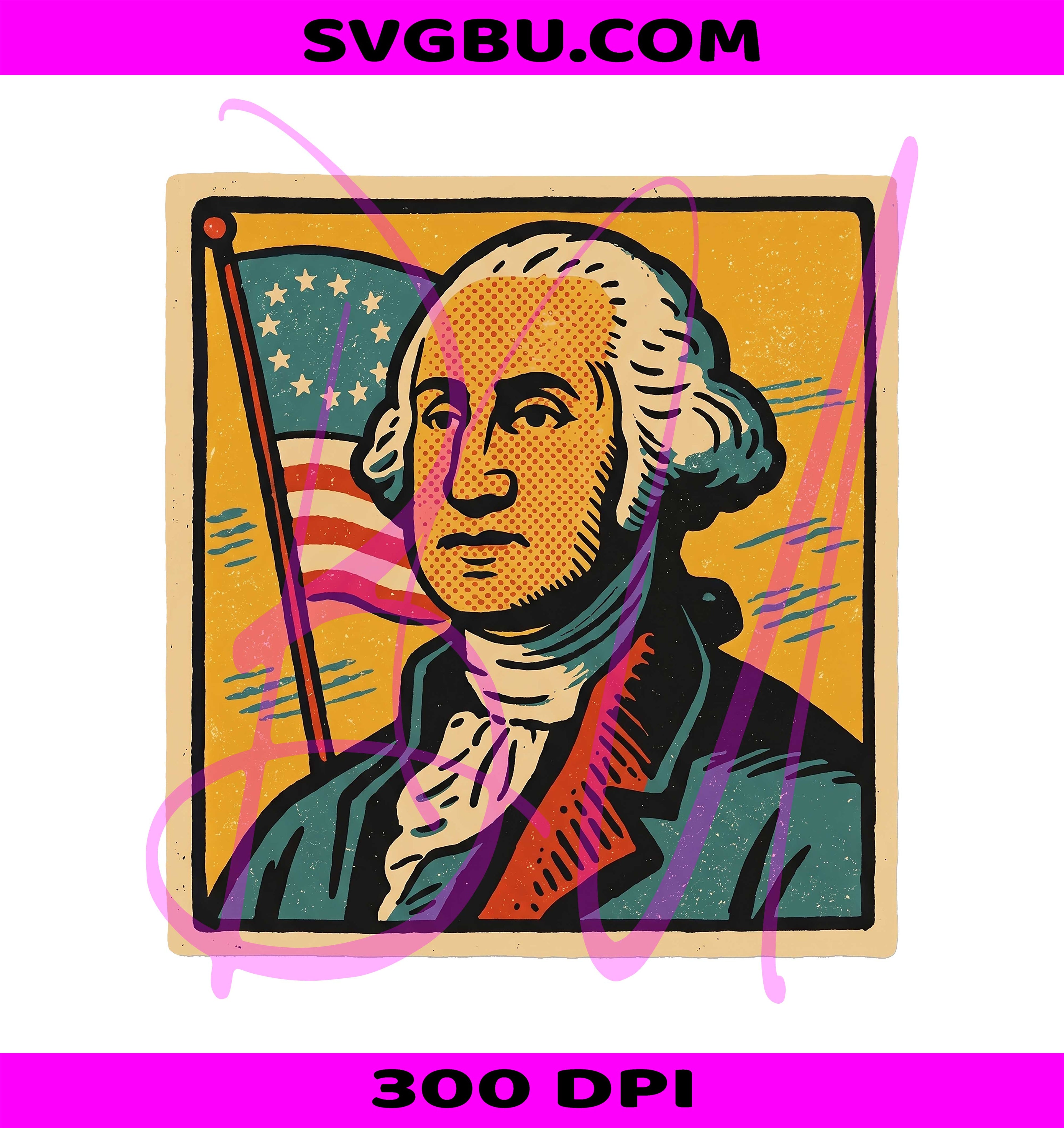 Retro George Washington Flag PNG, Patriotic American President PNG