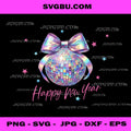 Happy New Year Cute Pink Disco Ball Bow PNG, New Year's Eve PNG