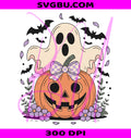 Pastel Ghost Pumpkin PNG, Gingham Bow Ghost PNG, Cute Coquette Fall PNG
