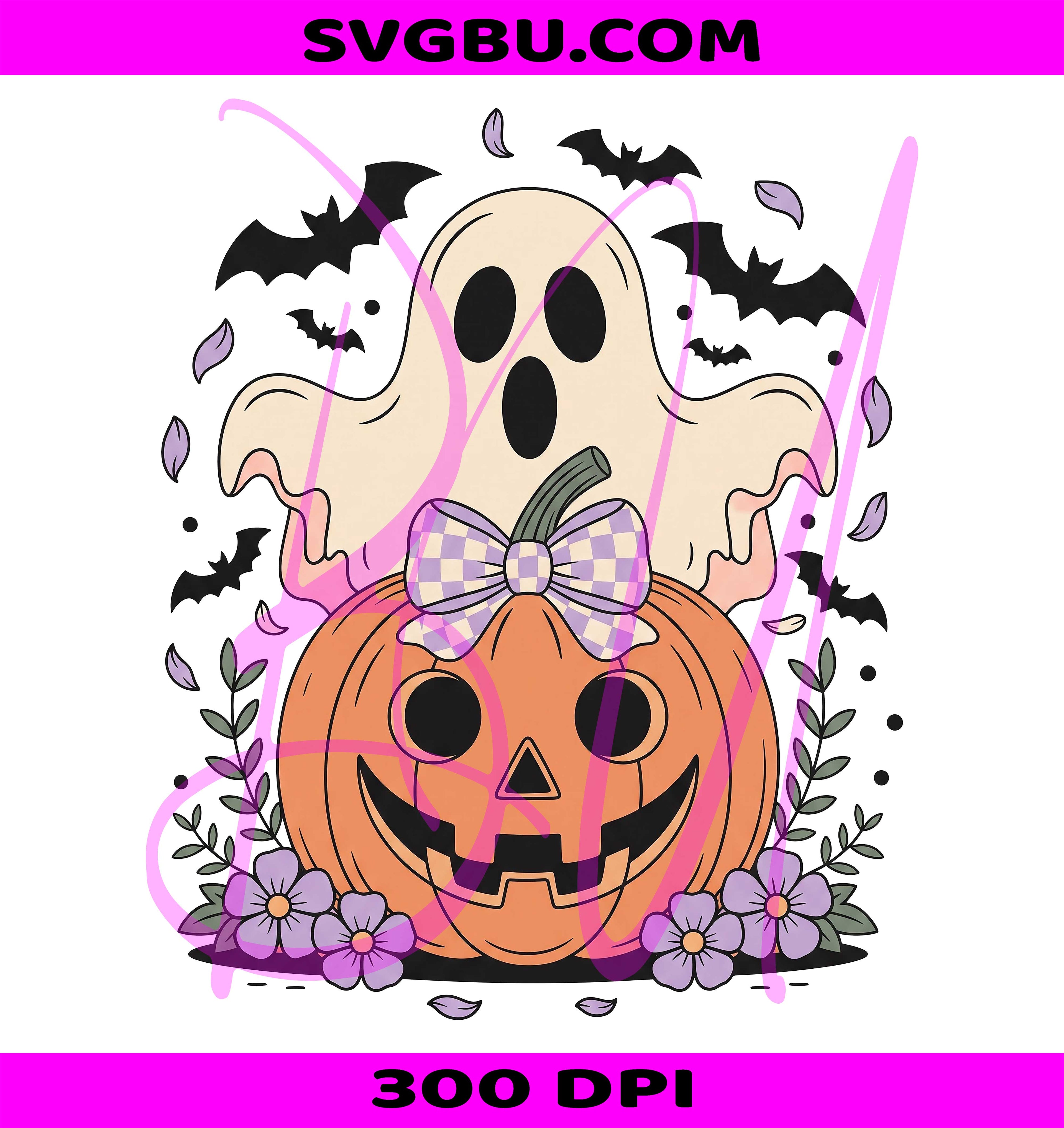Pastel Ghost Pumpkin PNG, Gingham Bow Ghost PNG, Cute Coquette Fall PNG