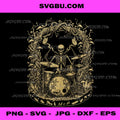 Skeleton Drummer PNG, Dark Art Drum Kit PNG, Gothic Music Illustration PNG