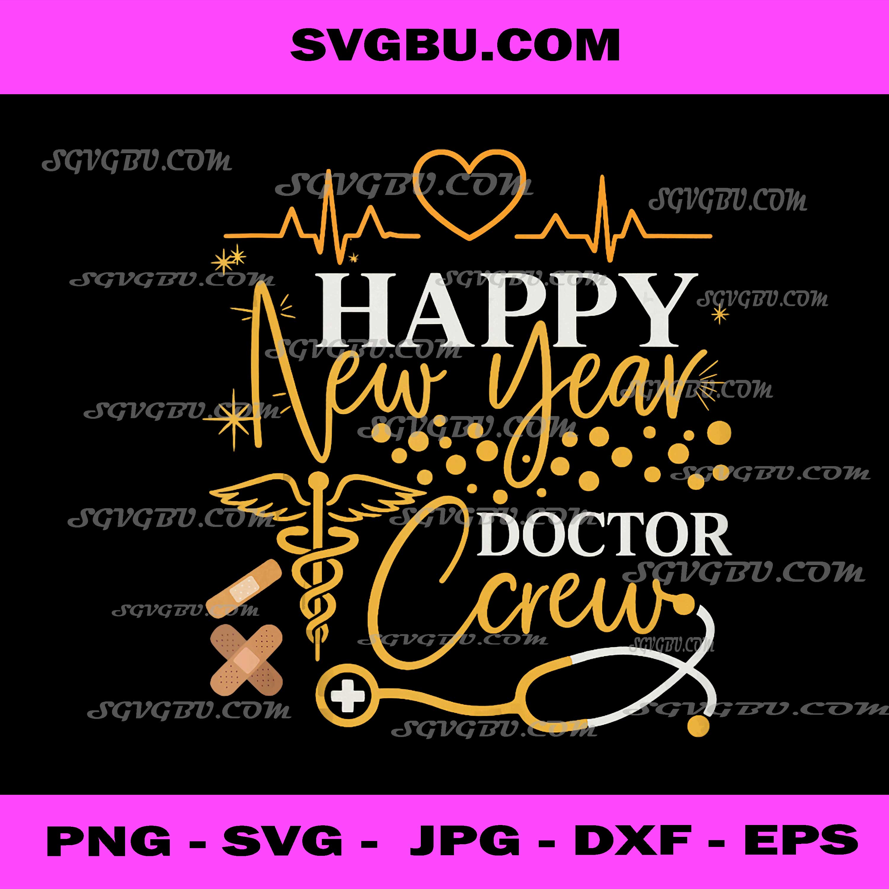 Happy New Year Doctor Crew PNG, Medical Stethoscope Celebration PNG