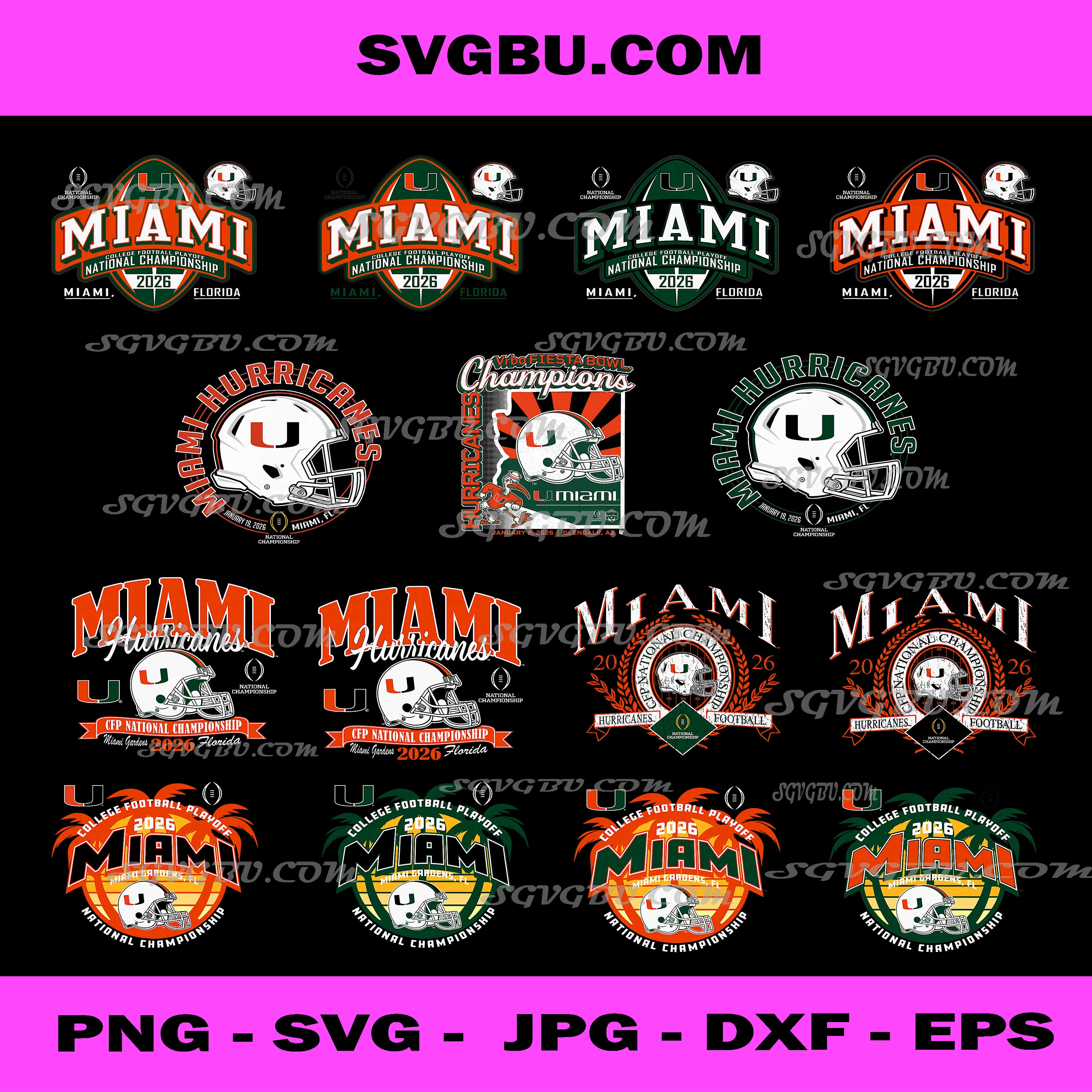 Miami Hurricanes 2026 Championship PNG Bundle, College Football Playoff Art