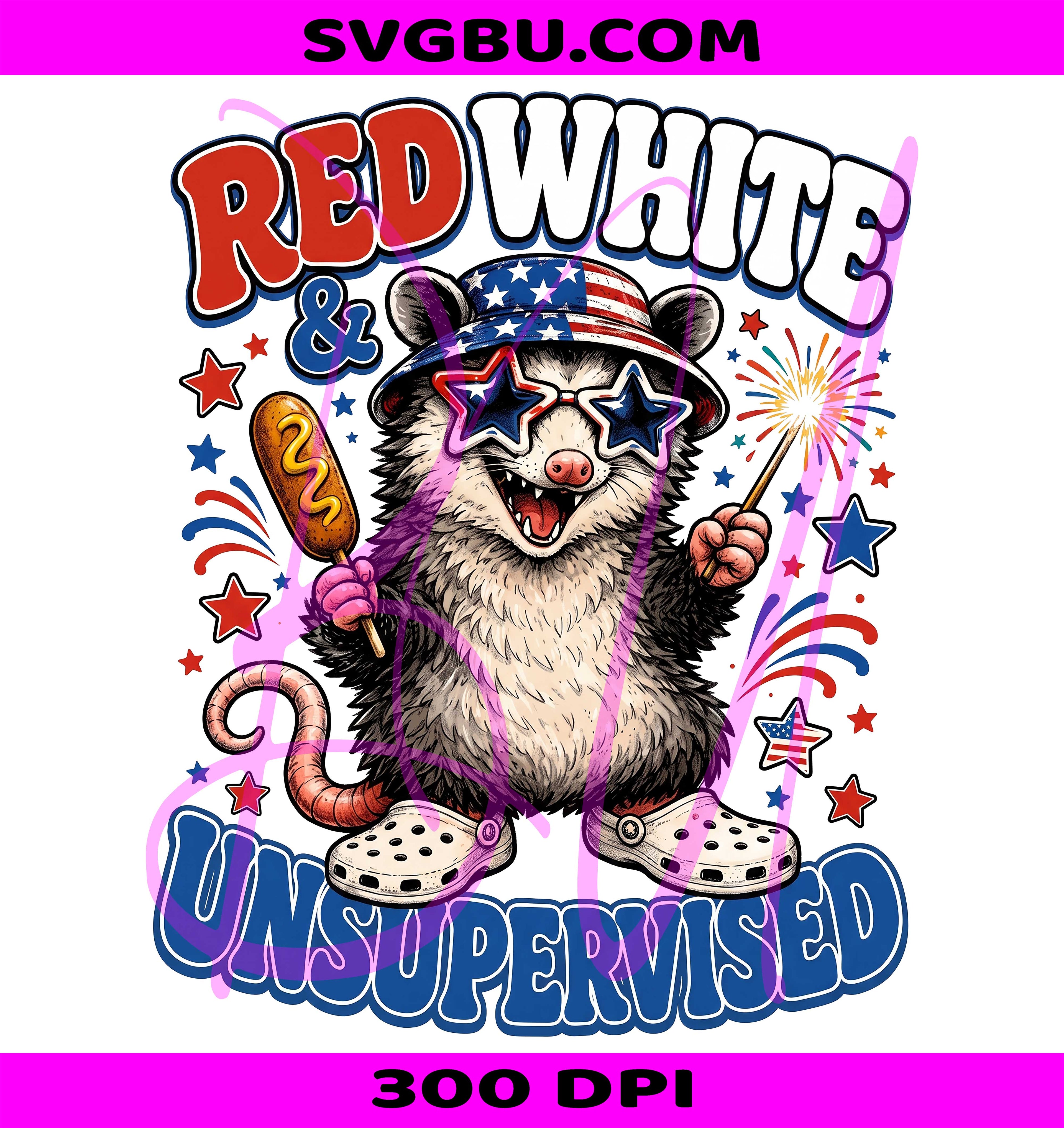 Red White Unsupervised PNG, Patriotic Opossum PNG, Funny 4th Of July PNG